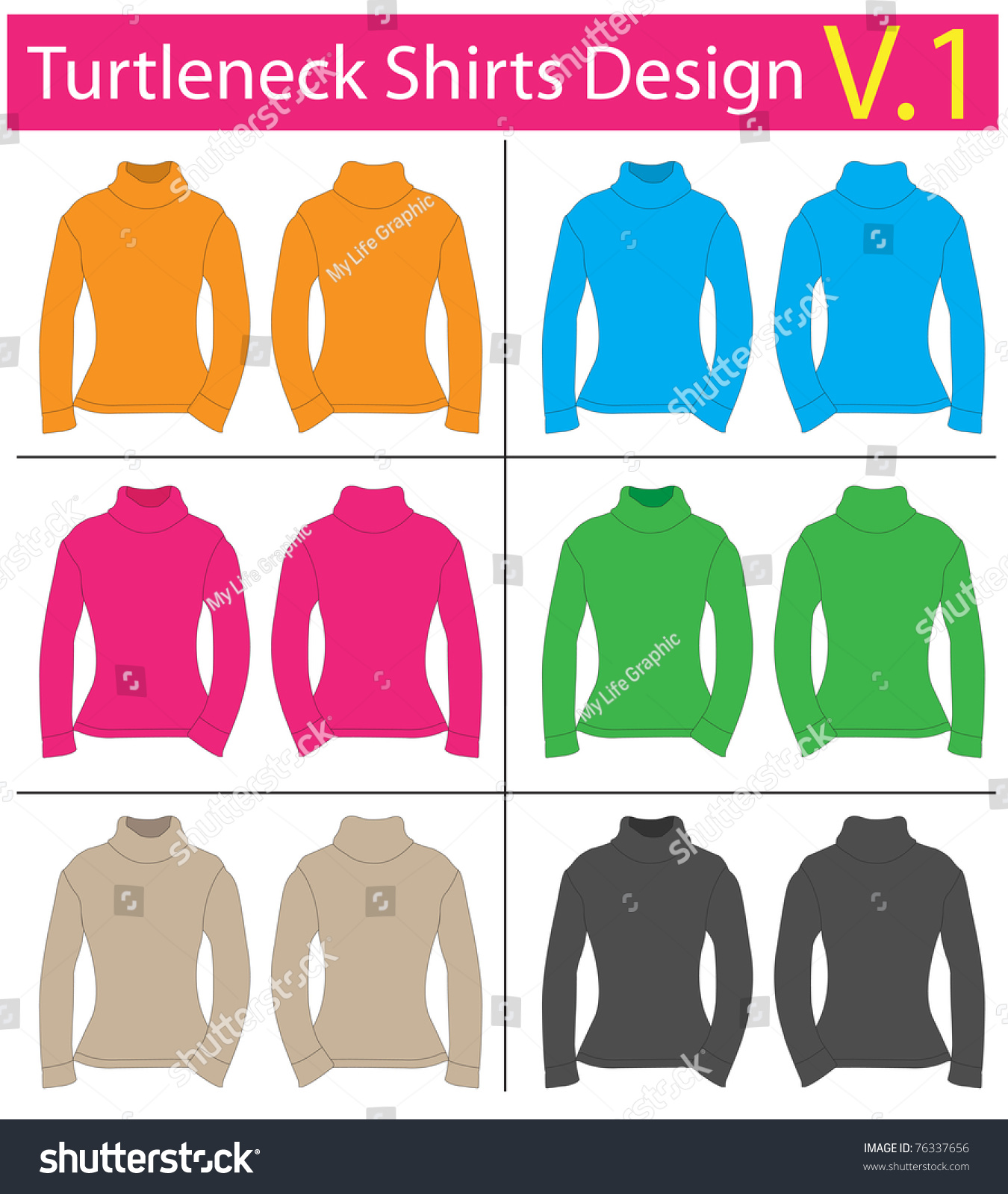 Turtleneck Shirts Long Sleeves. Vector Template Design - 76337656