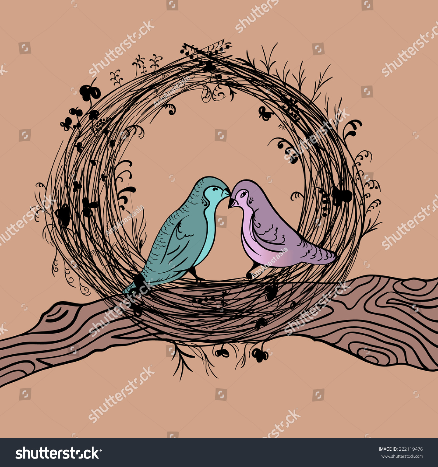 Two Birds On A Branch. Vector Illustration - 222119476 : Shutterstock