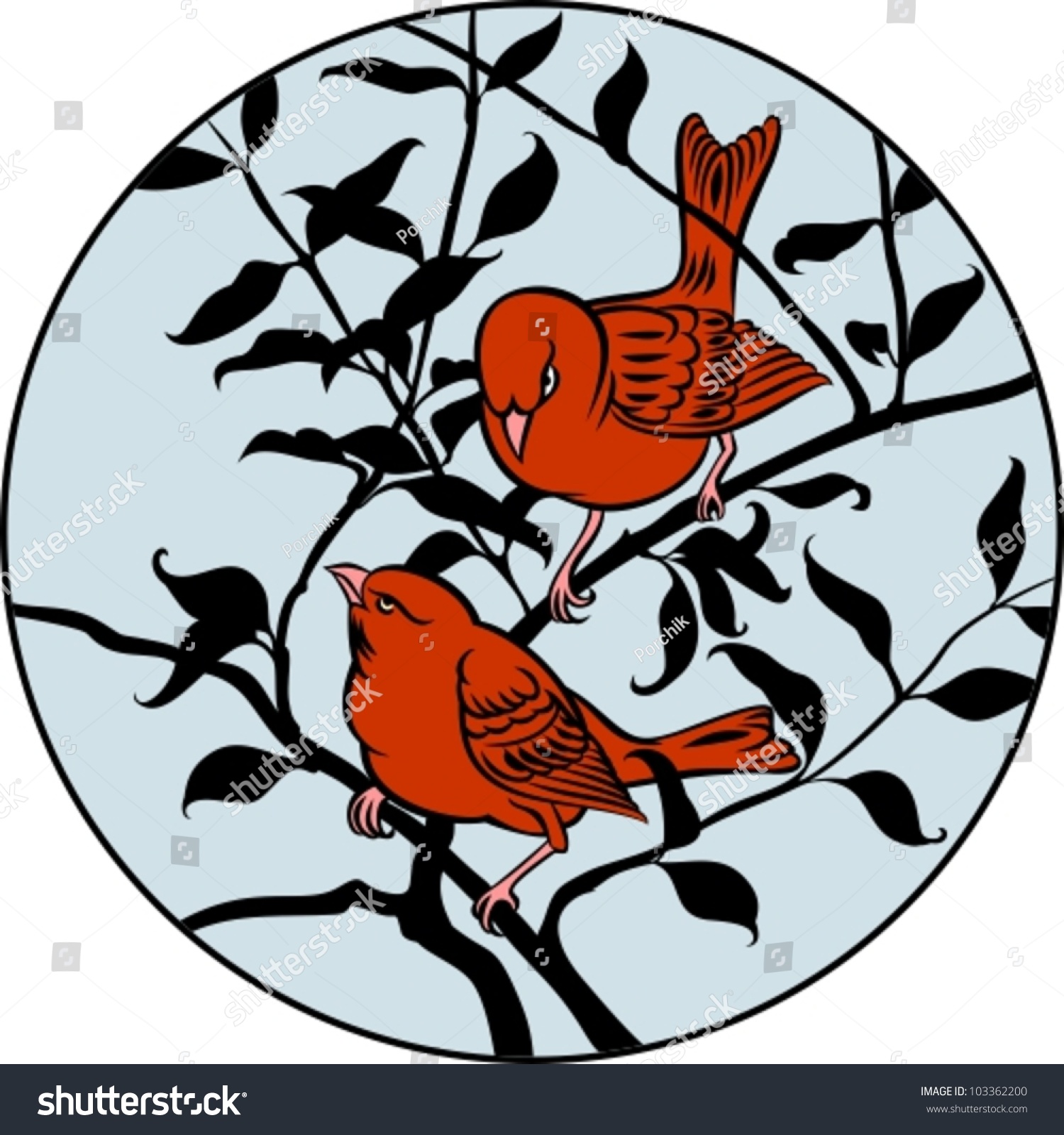 Two Birds On Branch Stock Vector Illustration 103362200 : Shutterstock