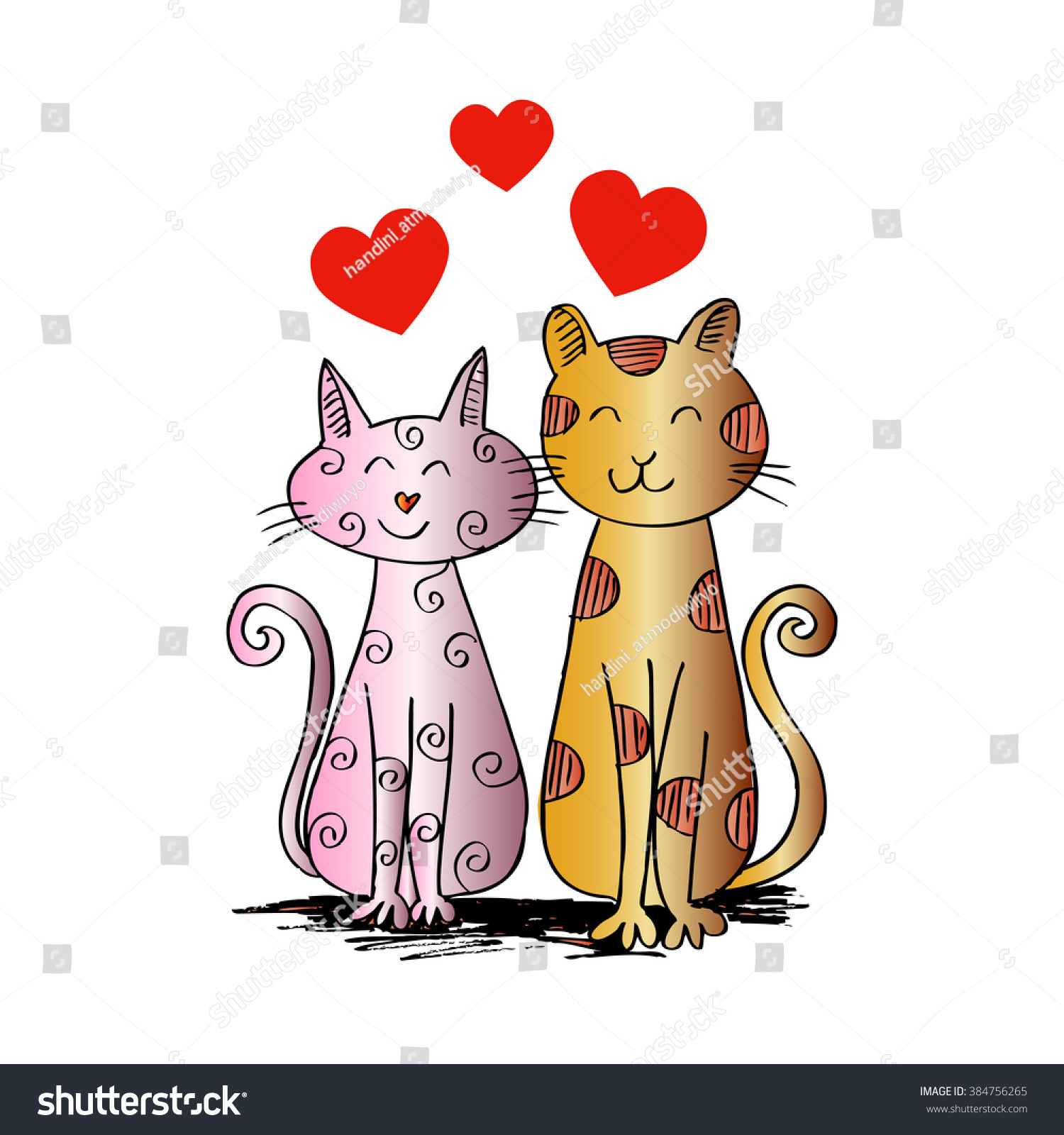 Two Cats Love Hand Drawing Illustration Stock Vector 384756265