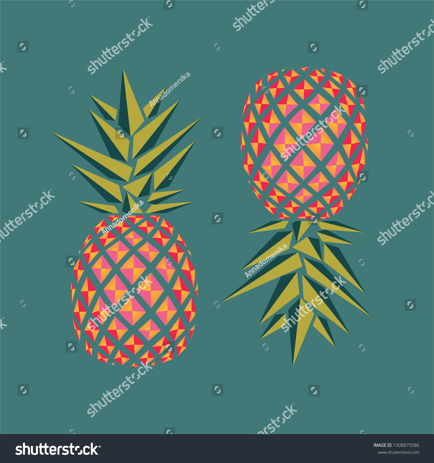 Two Colorful Pineapples Vector Illustration Stock Vector Royalty Free