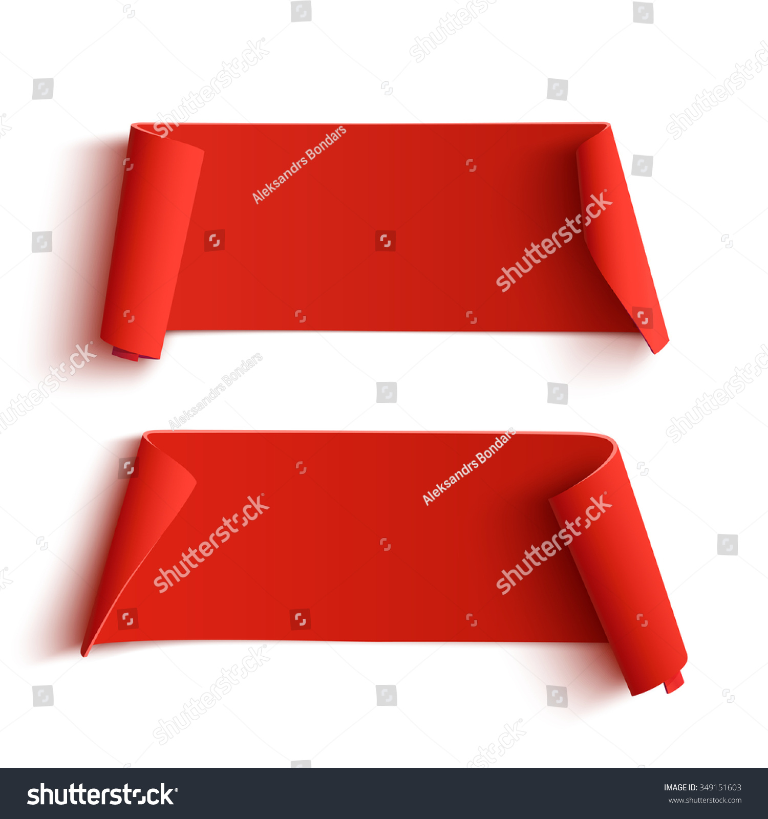 Two Curved, Red Banners, Isolated On White Background. Vector