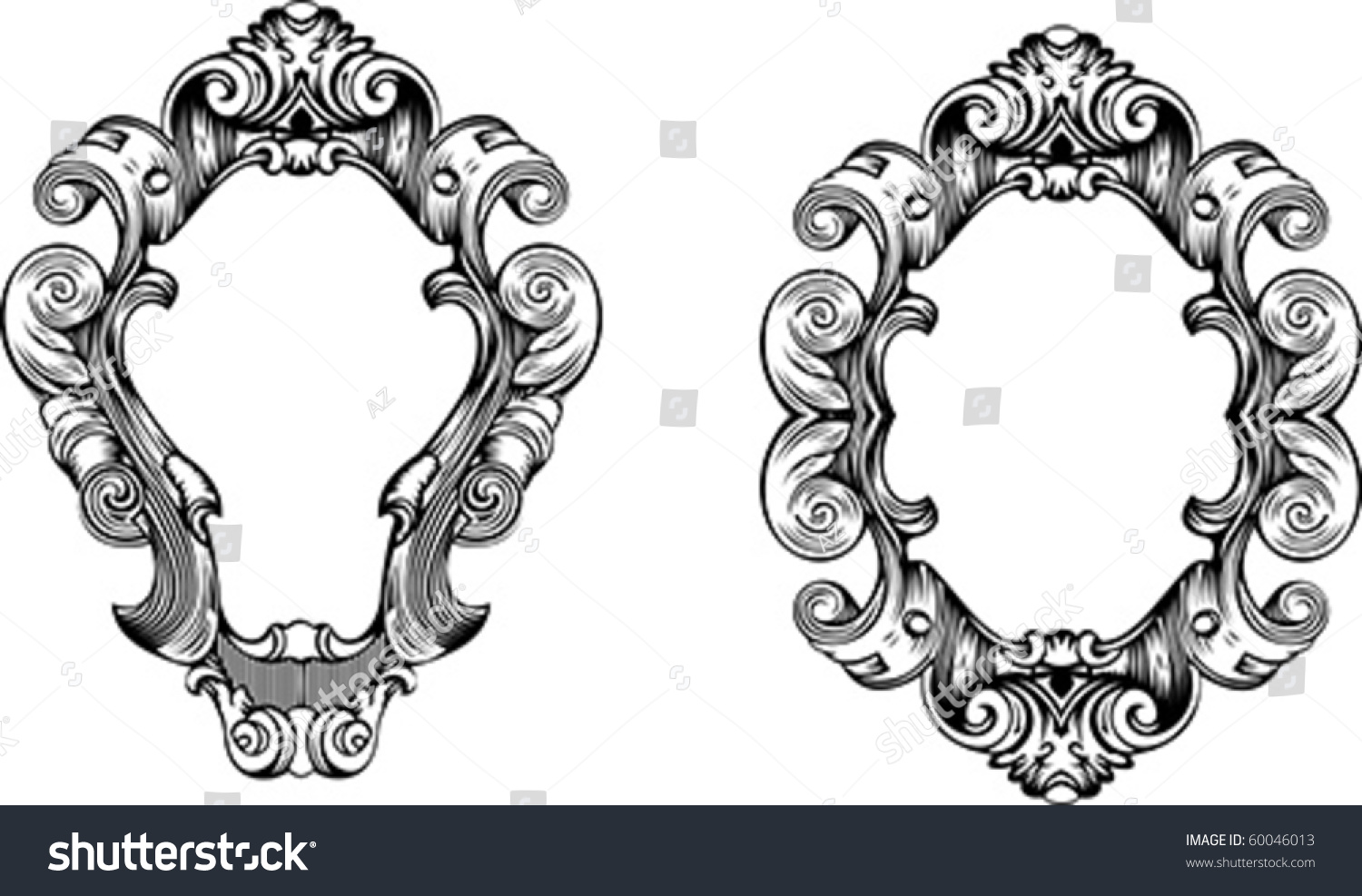 Two Elegant Baroque Ornate Curves Engraving Frames Stock Vector