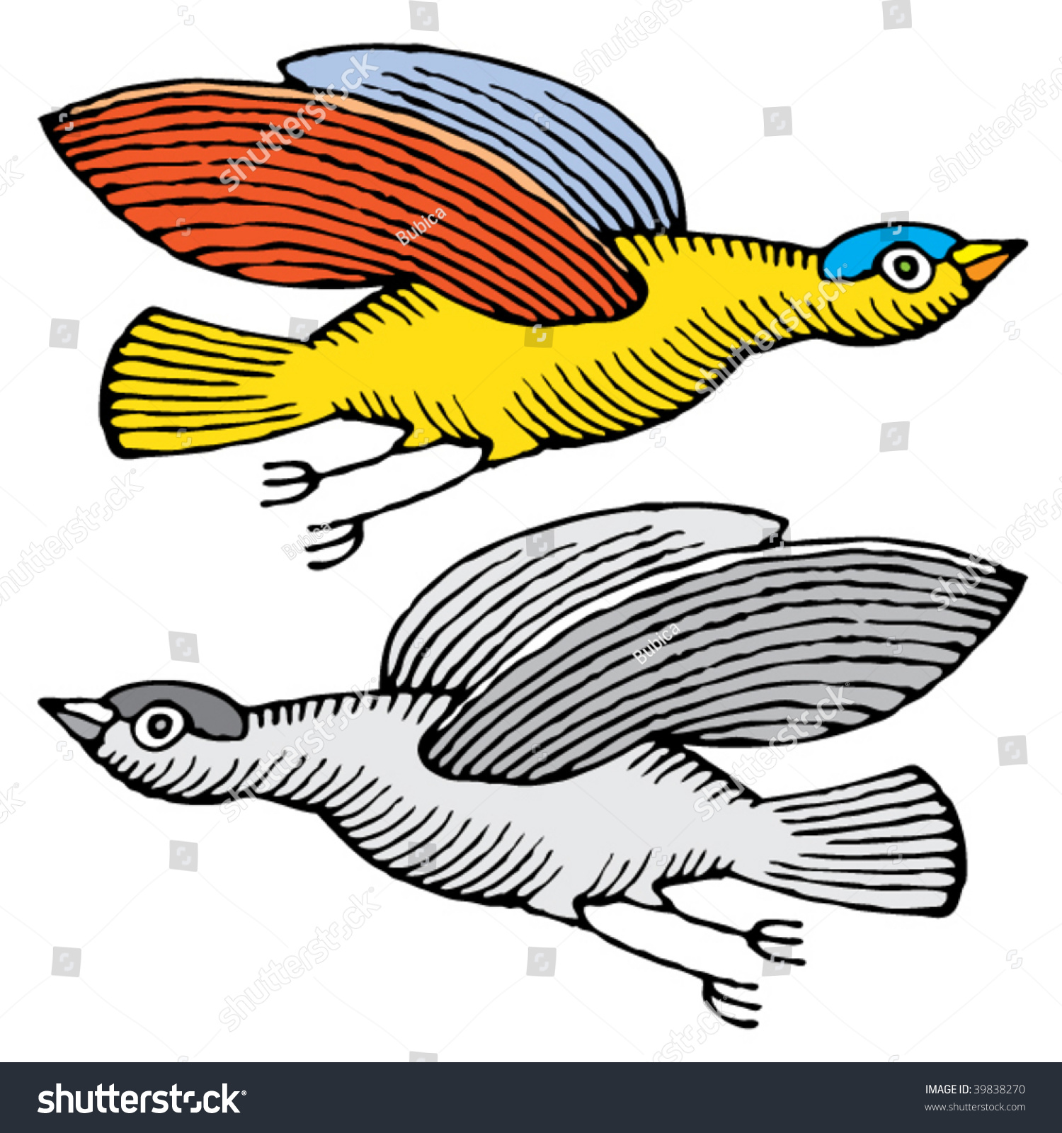 Two Flying Birds Drawing Stock Vector Illustration 39838270 : Shutterstock