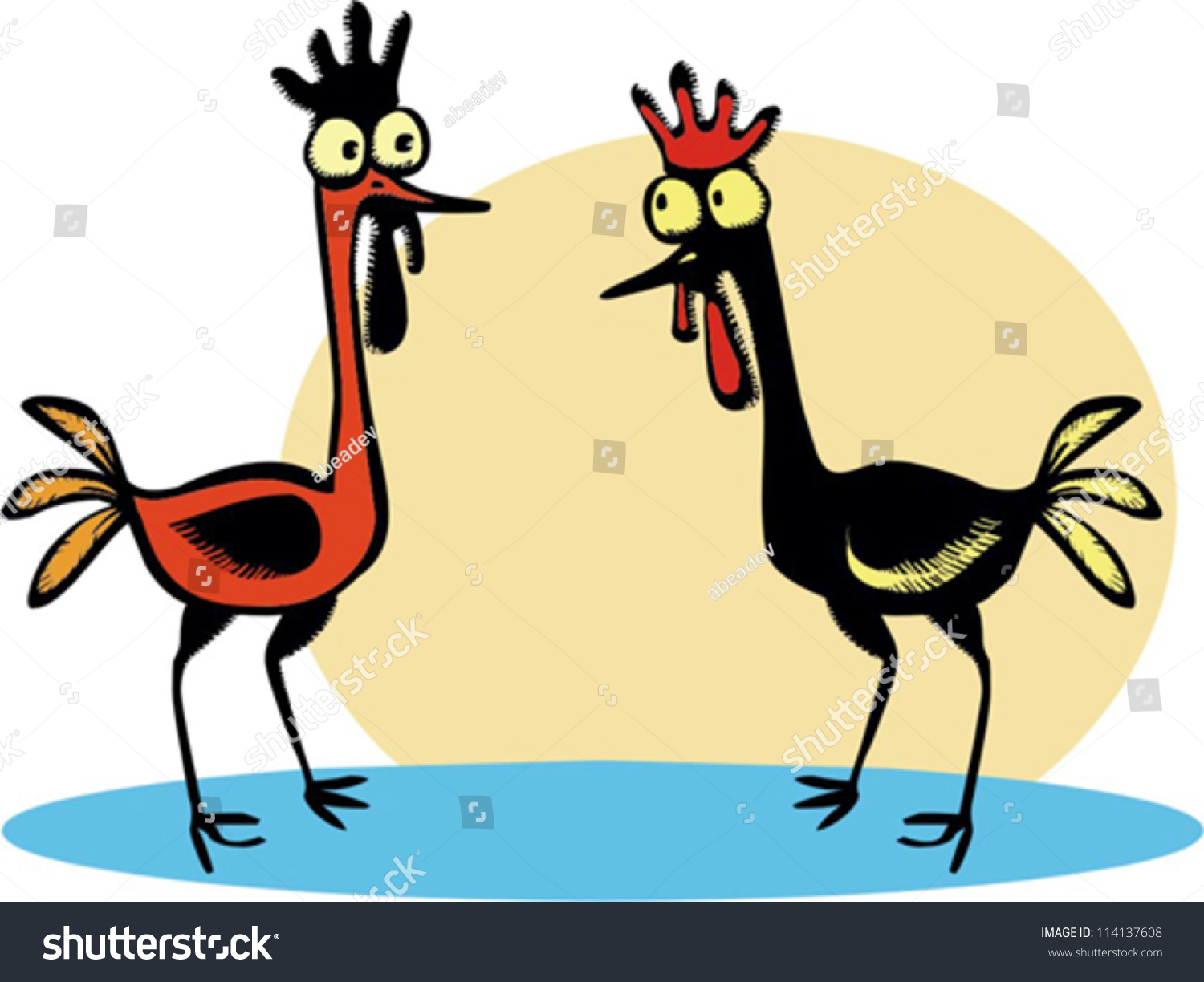 Two Funny Cocks Stock Vector Illustration 114137608 Shutterstock