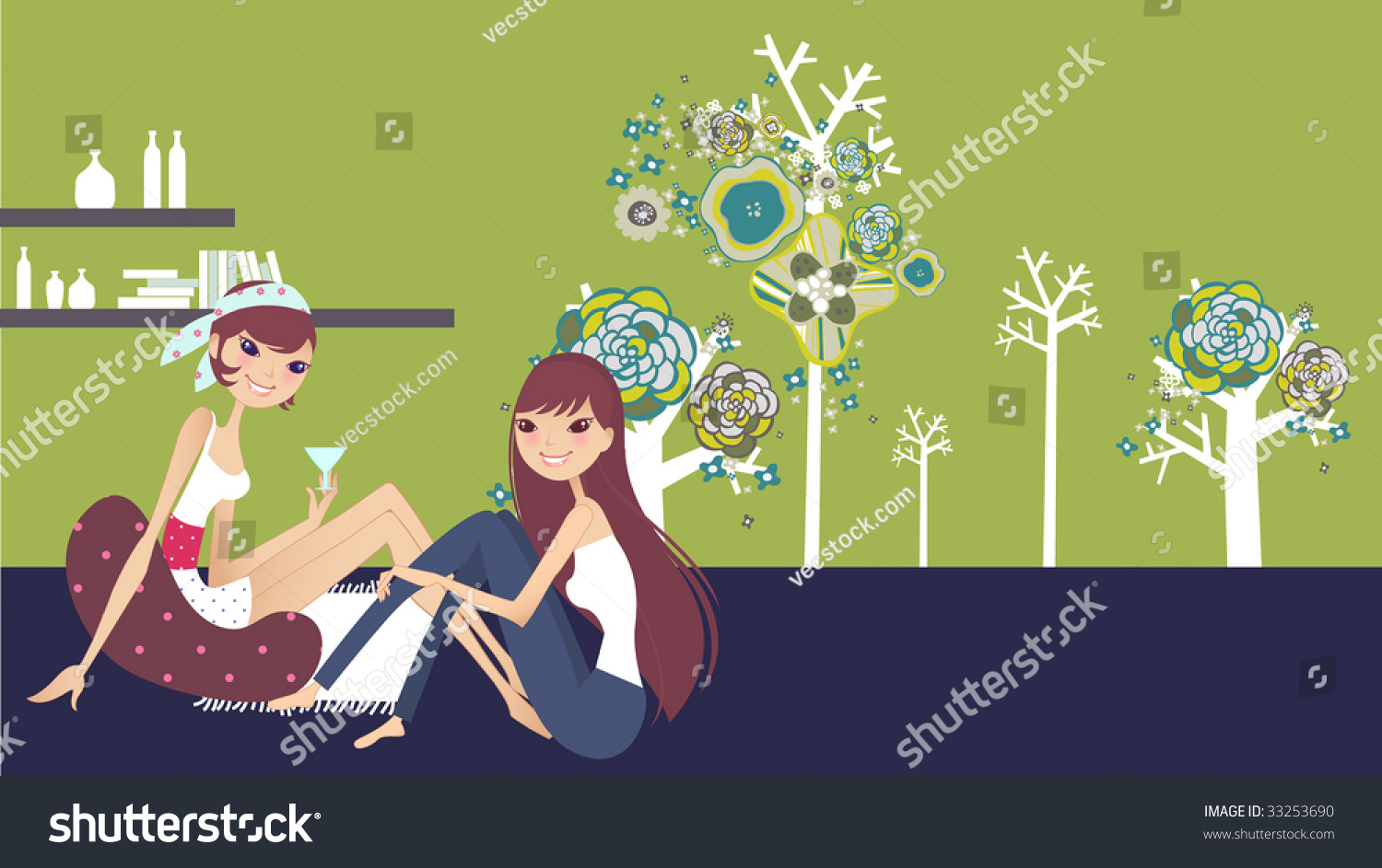Two Girls Having Fun And Chill Stock Vector Illustration 33253690 Shutterstock 