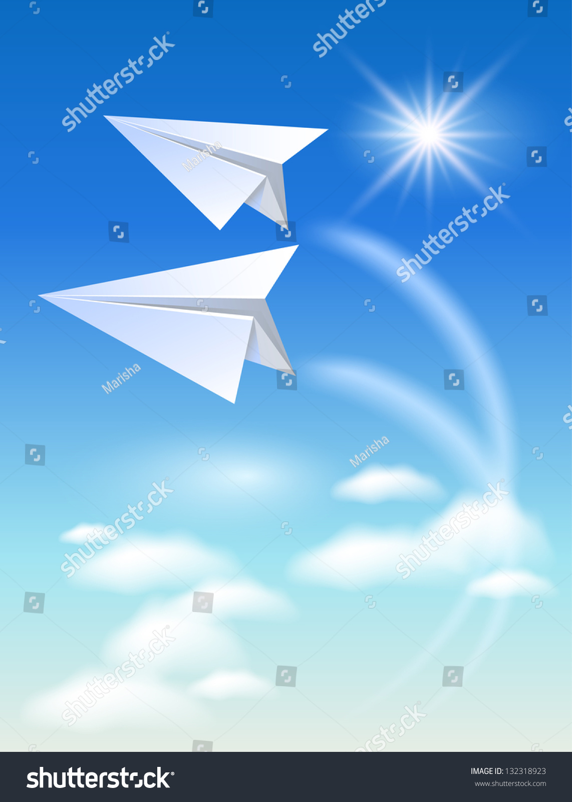 Two Paper Airplane Fly Up In The Sky Stock Vector Illustration ...