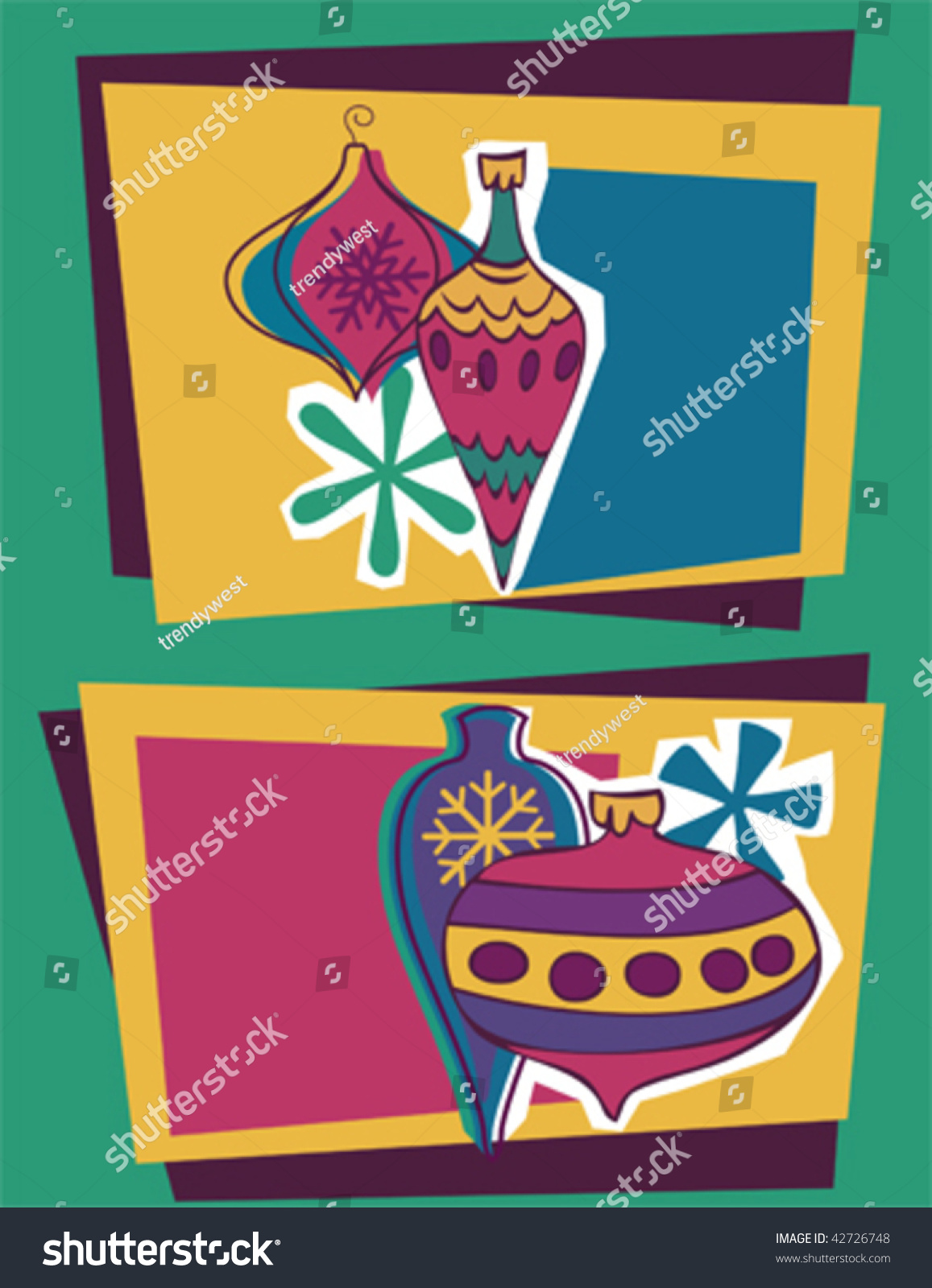 Two Retro Styled Christmas Cards Vector With Space For Text - 42726748