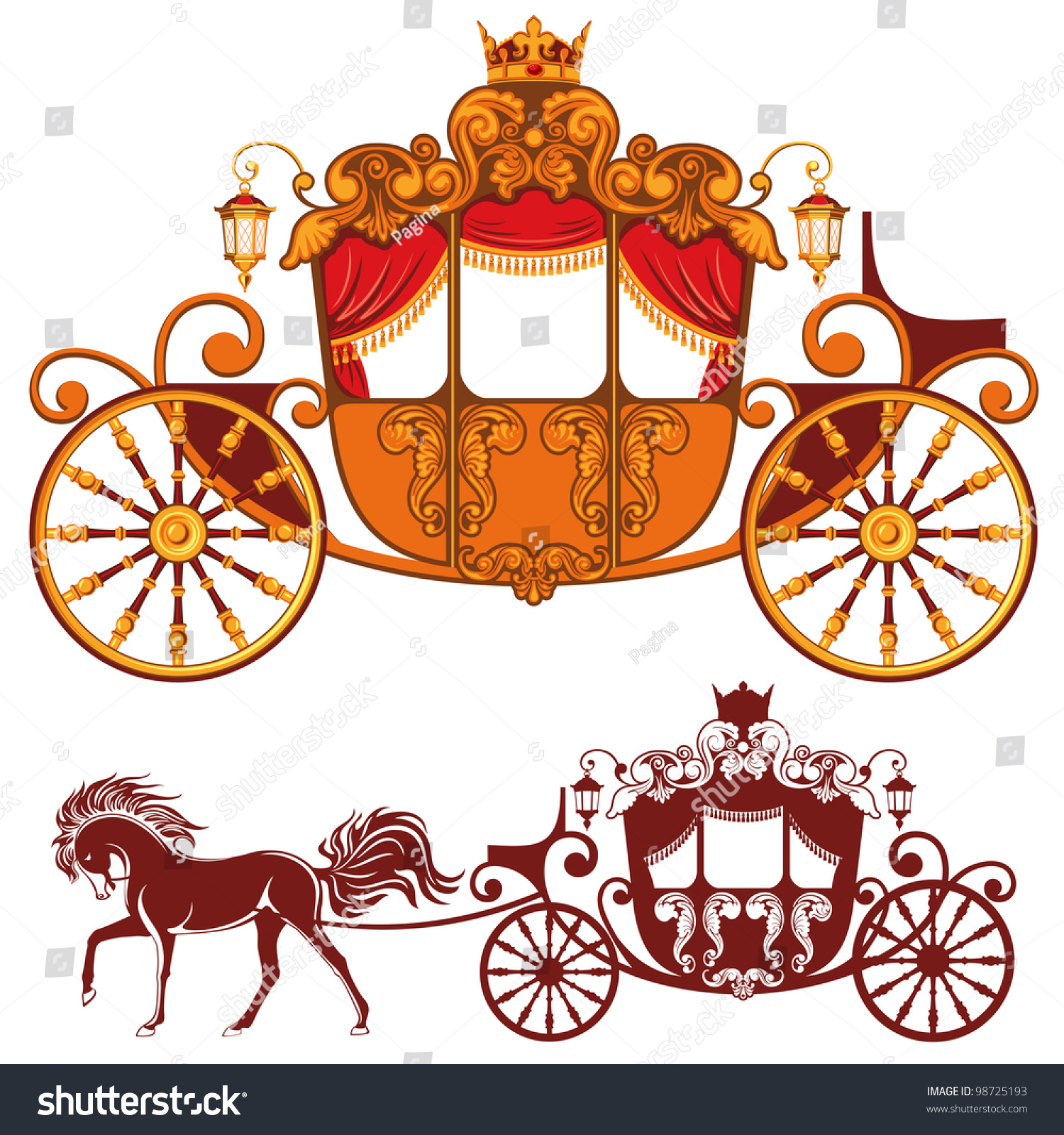 Two Royal Carriage Detailed Image Silhouette Stock Vector 98725193