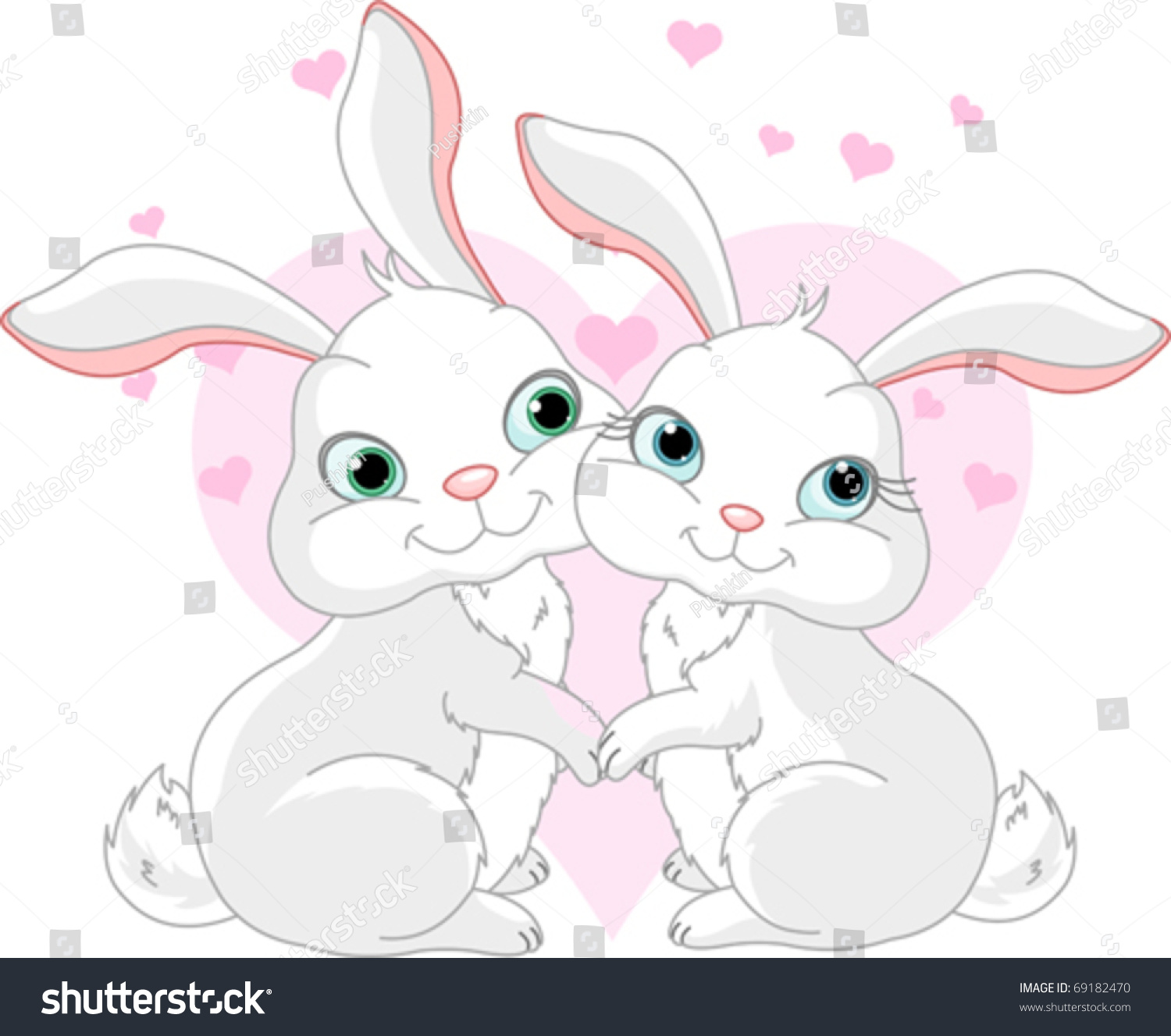 Two Very Cute White Bunnies In Love Stock Vector Illustration 69182470