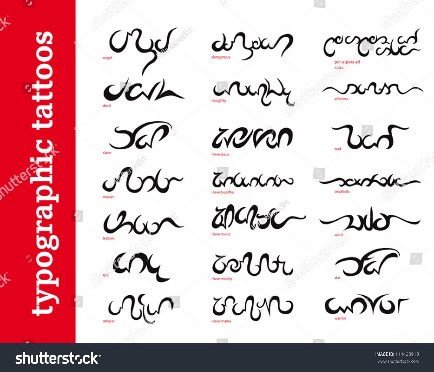 Tribal-Tattoos stock-vector-typographic-calligraphic-ornamental-tribal-tattoos-114423910
