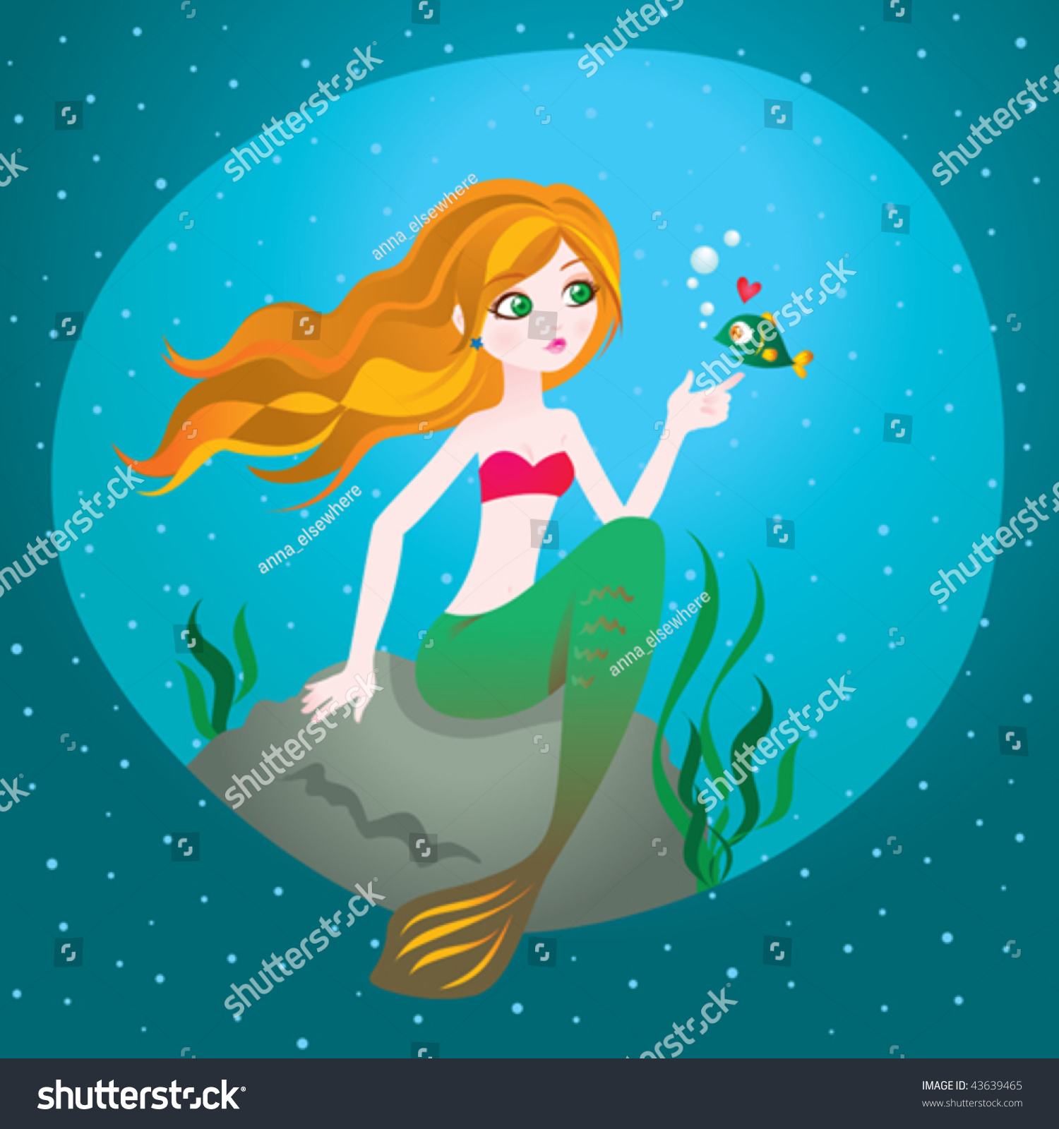 Under The Sea Vector Illustration Of A Beautiful Redhead Mermaid 43639465 Shutterstock