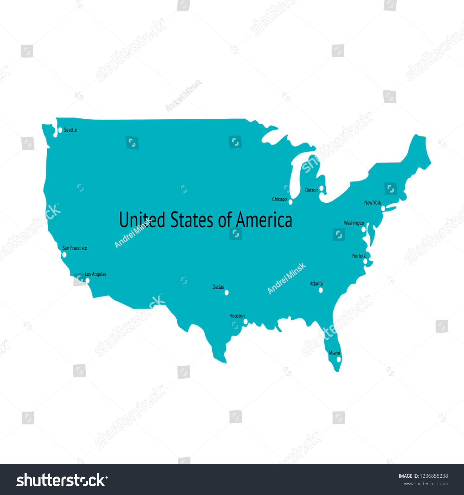 Vektor Stok United States America Map Usa Tanpa Royalti 1236855238