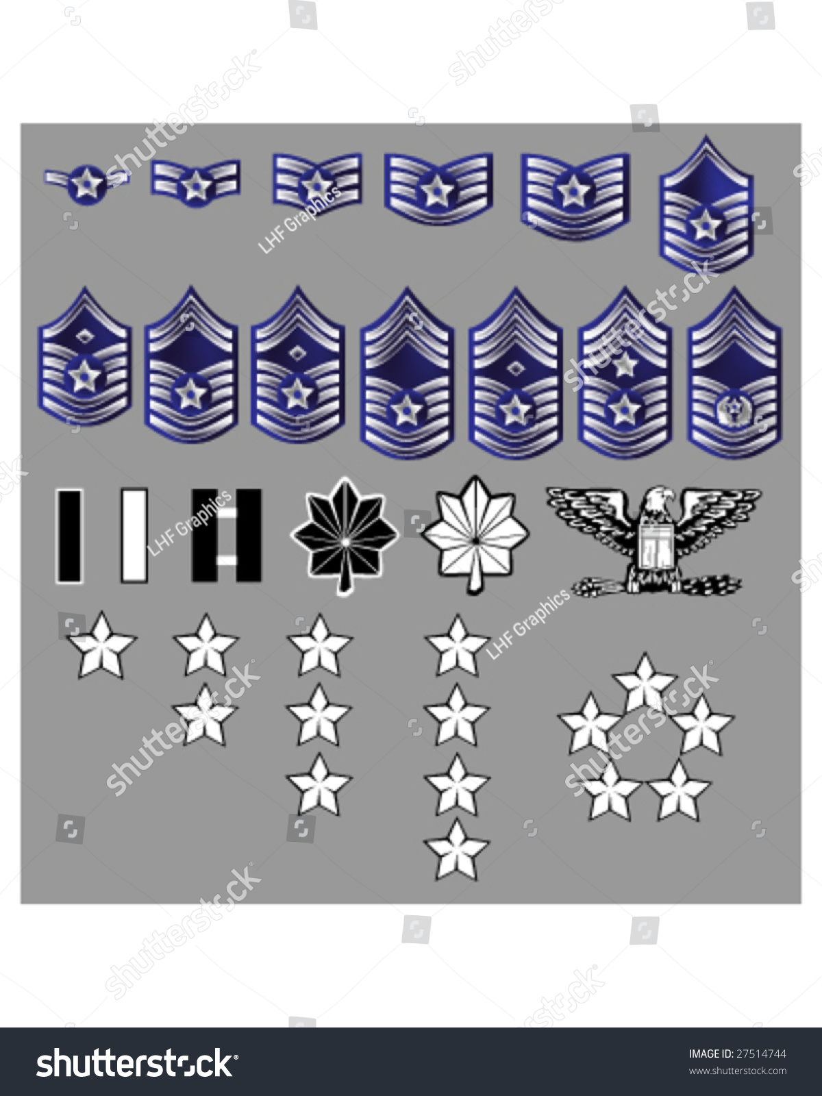Us Air Force Rank Insignia For Officers And Enlisted In Vector Format