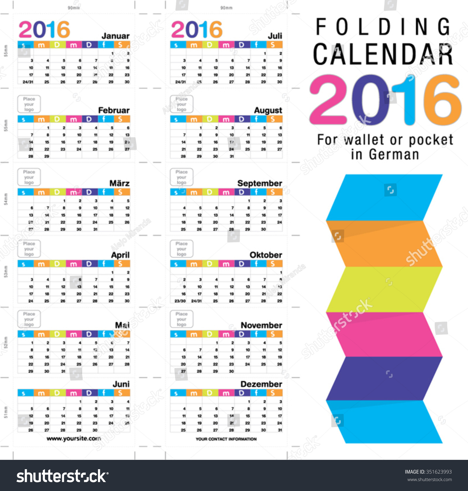 Useful Foldable Calendar 2016, Ready For Printing On Laser Or Offset