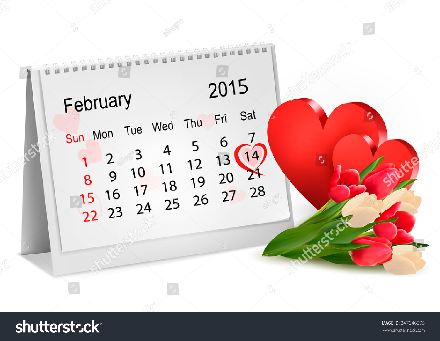 Valentines Day Calendar February 14 Of Saint Valentines Day Stock