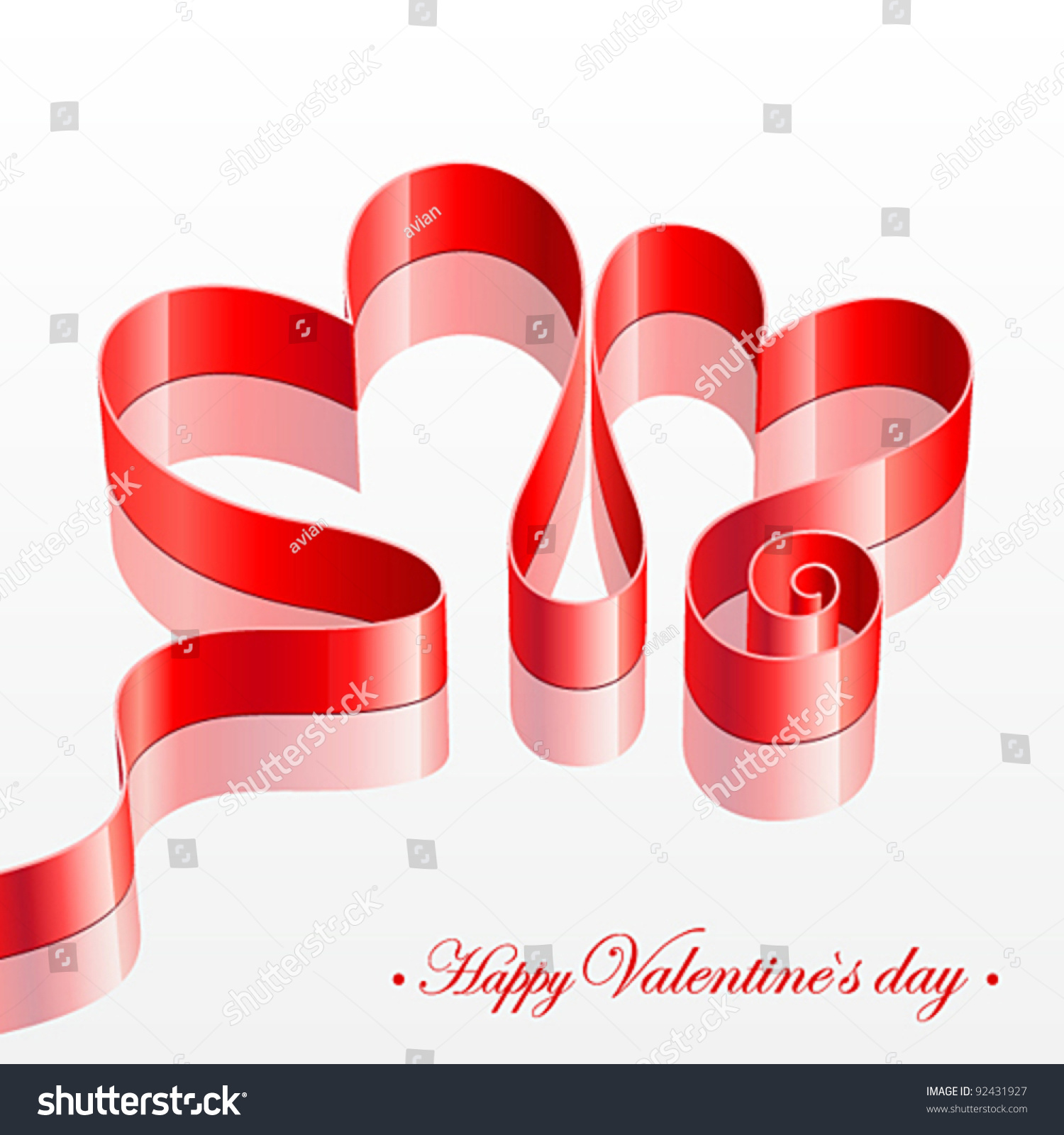 Valentine`S Day Card With Heart Shaped Red Ribbon Isolated On White