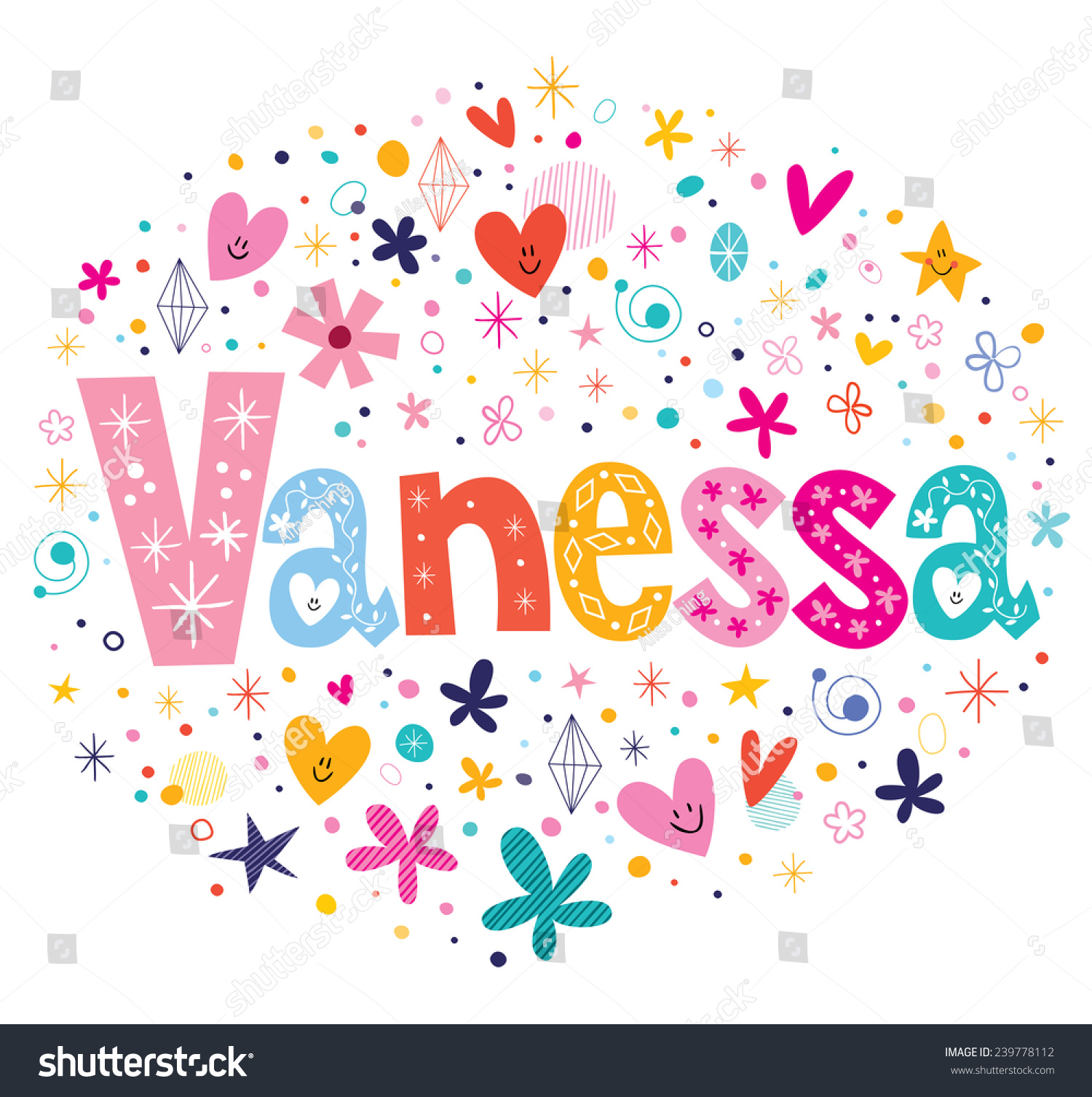 Vanessa Female Name Design Decorative Lettering Stock ...