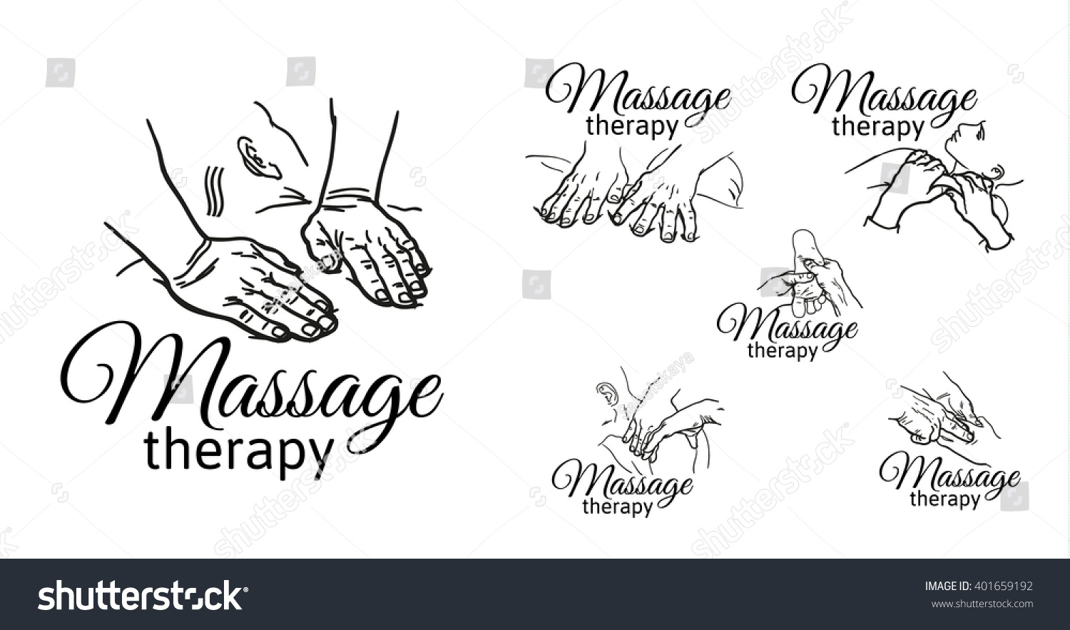 Varieties Of Massage Hands Logos Set Of Types Of Massages Sketch