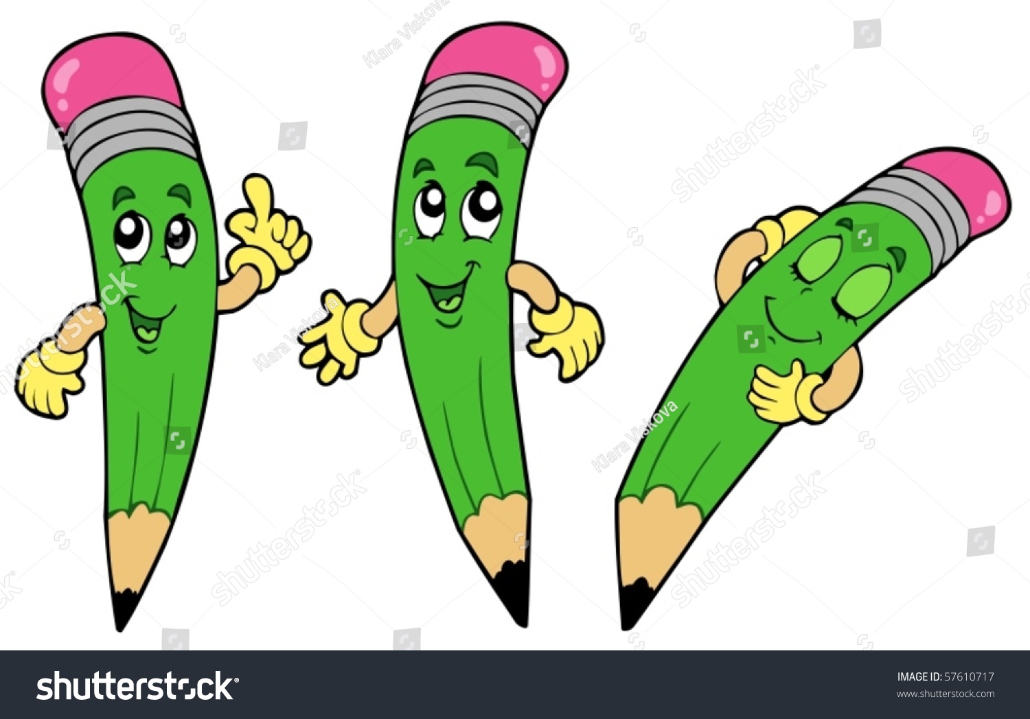 Various Cartoon Pencils - Vector Illustration. - 57610717 : Shutterstock