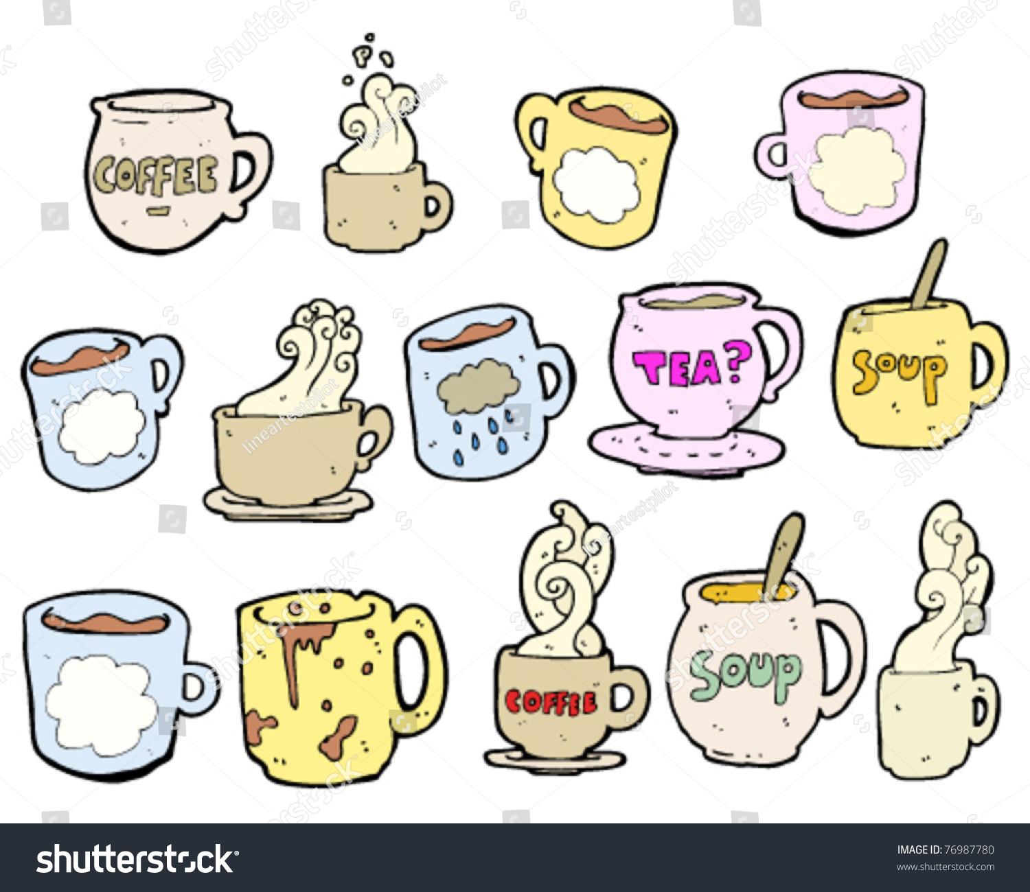 Various Mugs Cartoon Stock Vector Illustration 76987780 : Shutterstock