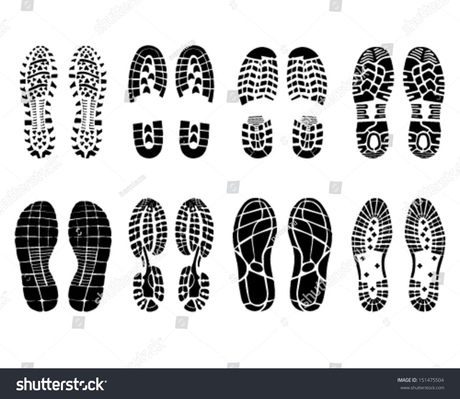 Various Shoe Prints Vector Illustration Stock Vector 151475504