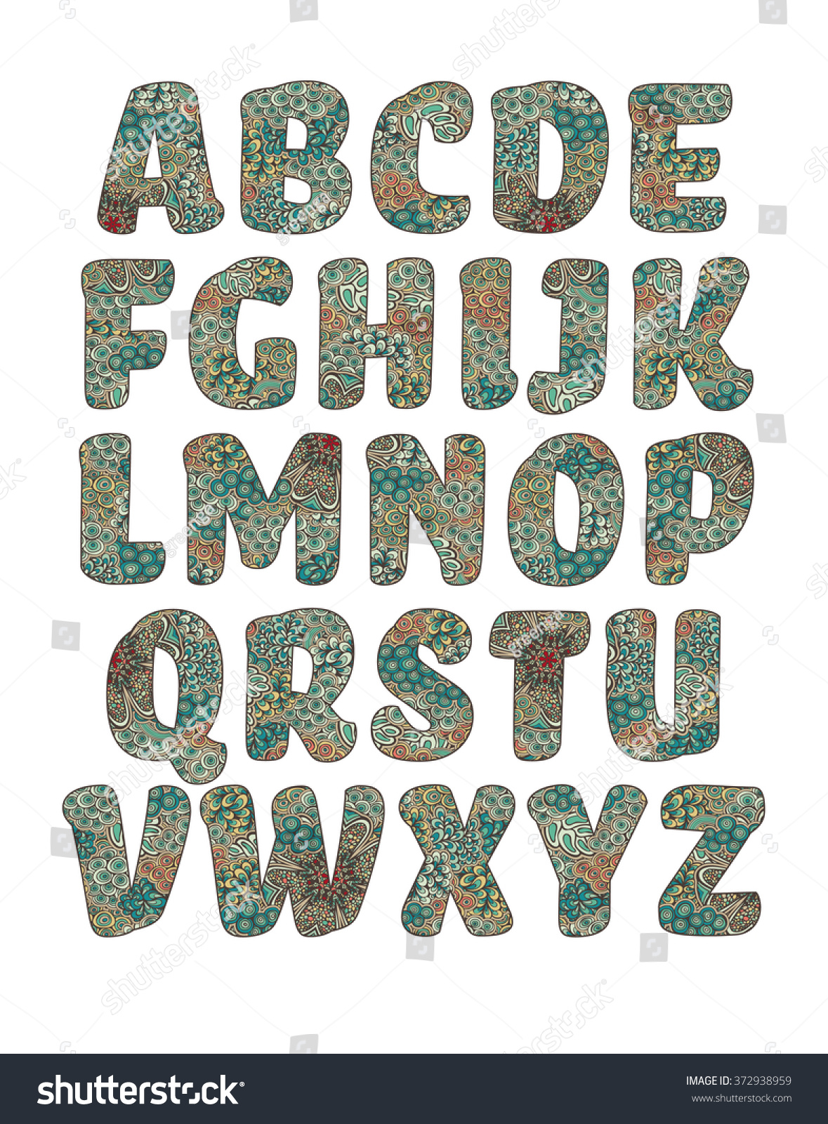 Vector Alphabet, Letters Filled With Pattern, Color Version 372938959