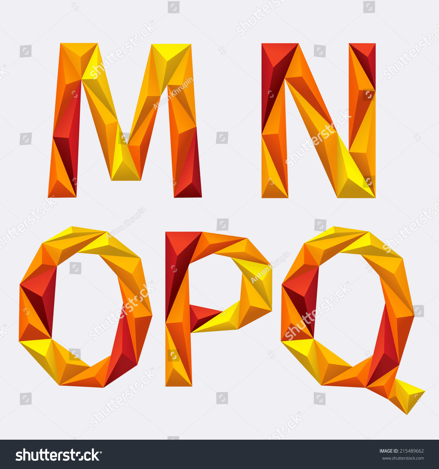 Vector Alphabet Of Polygons. M, N, O, P, Q. Orange Yellow Abc ...