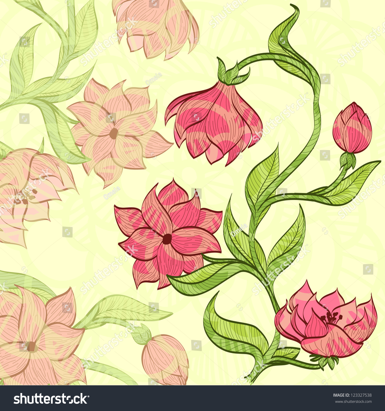 Vector Background With Handdrawn Flower - 123327538 : Shutterstock