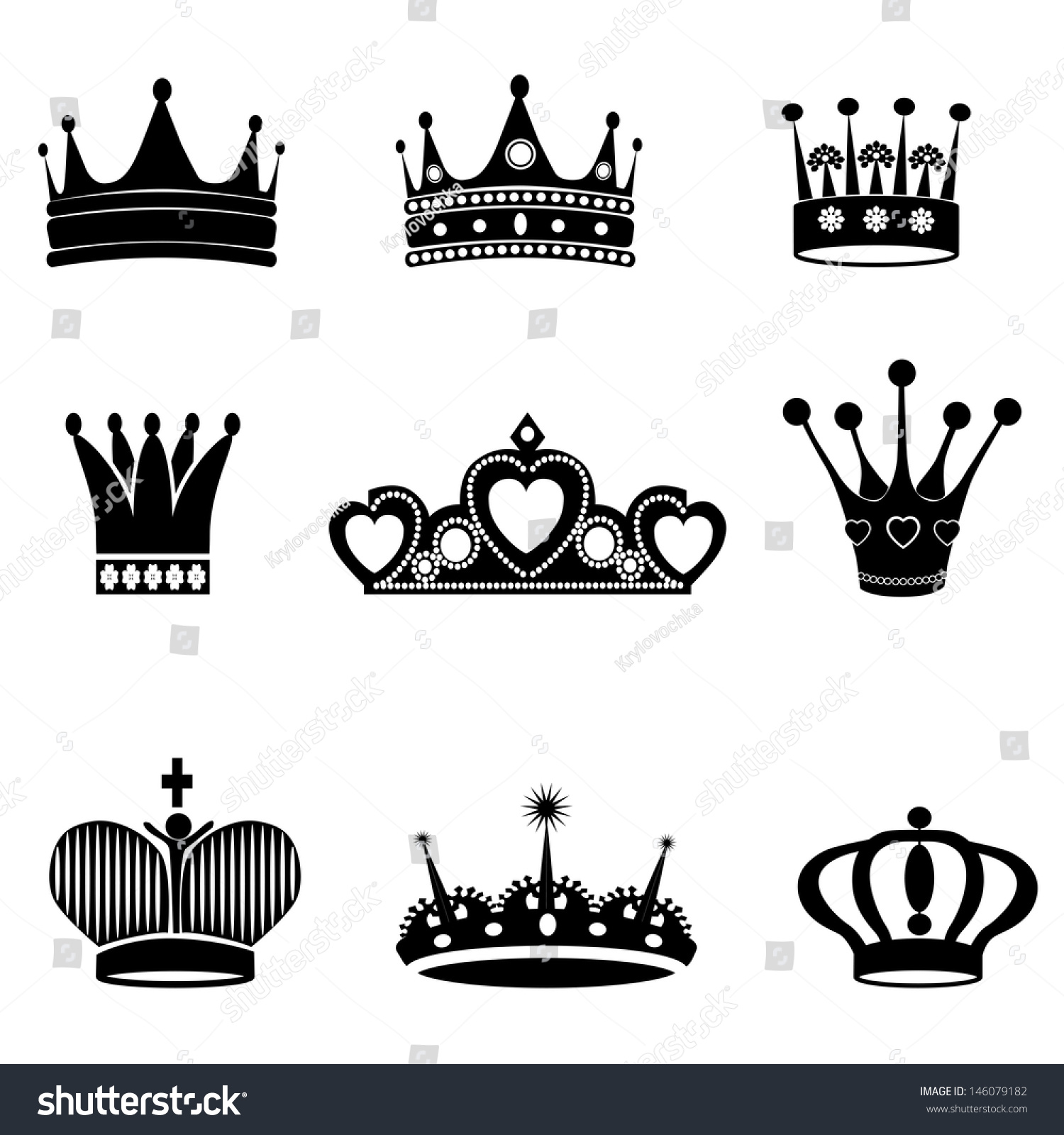Vector Black Crown Icons Set On Stock Vector 146079182 - Shutterstock