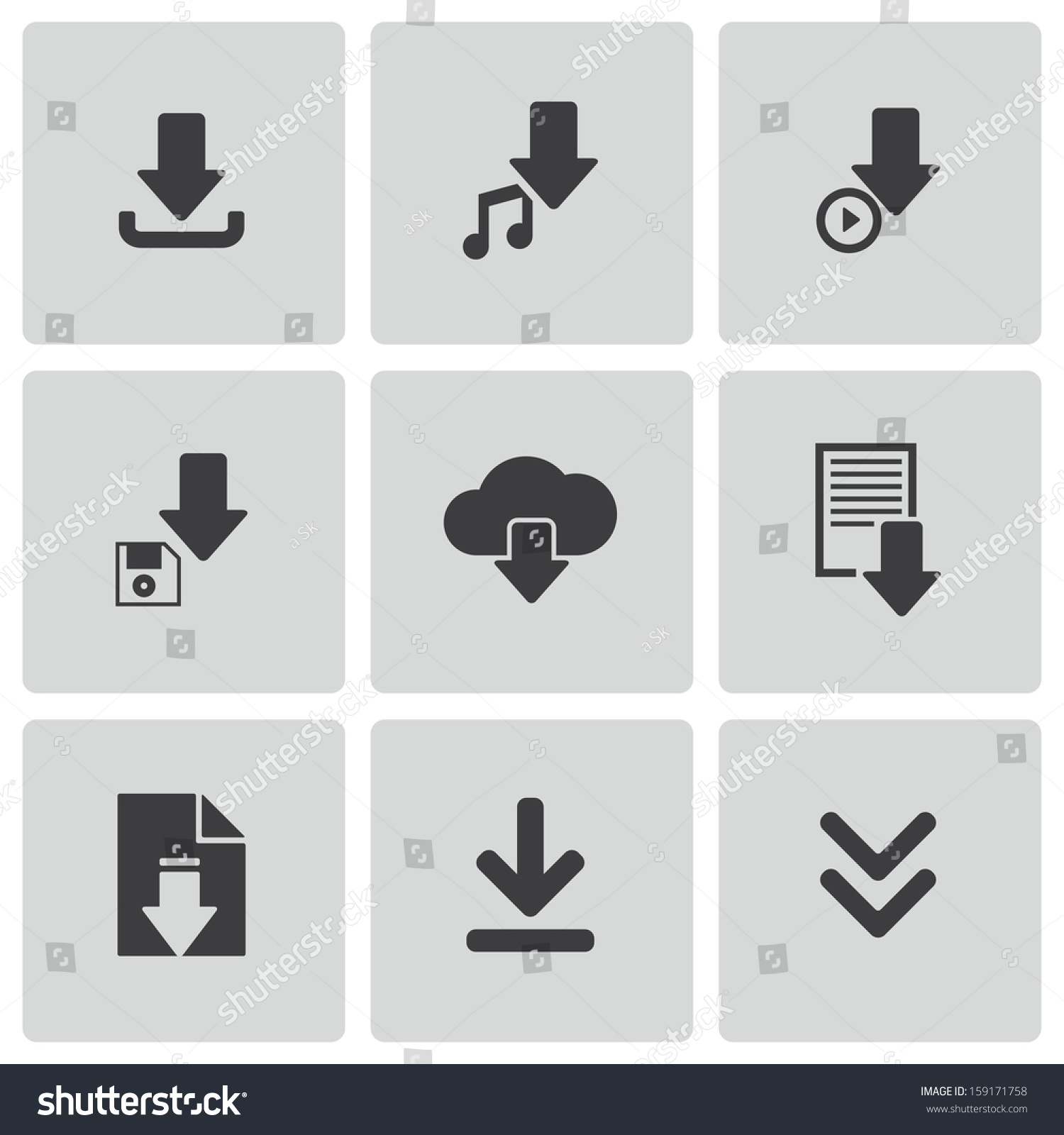 Vector Black Download Icons Set - 159171758 : Shutterstock