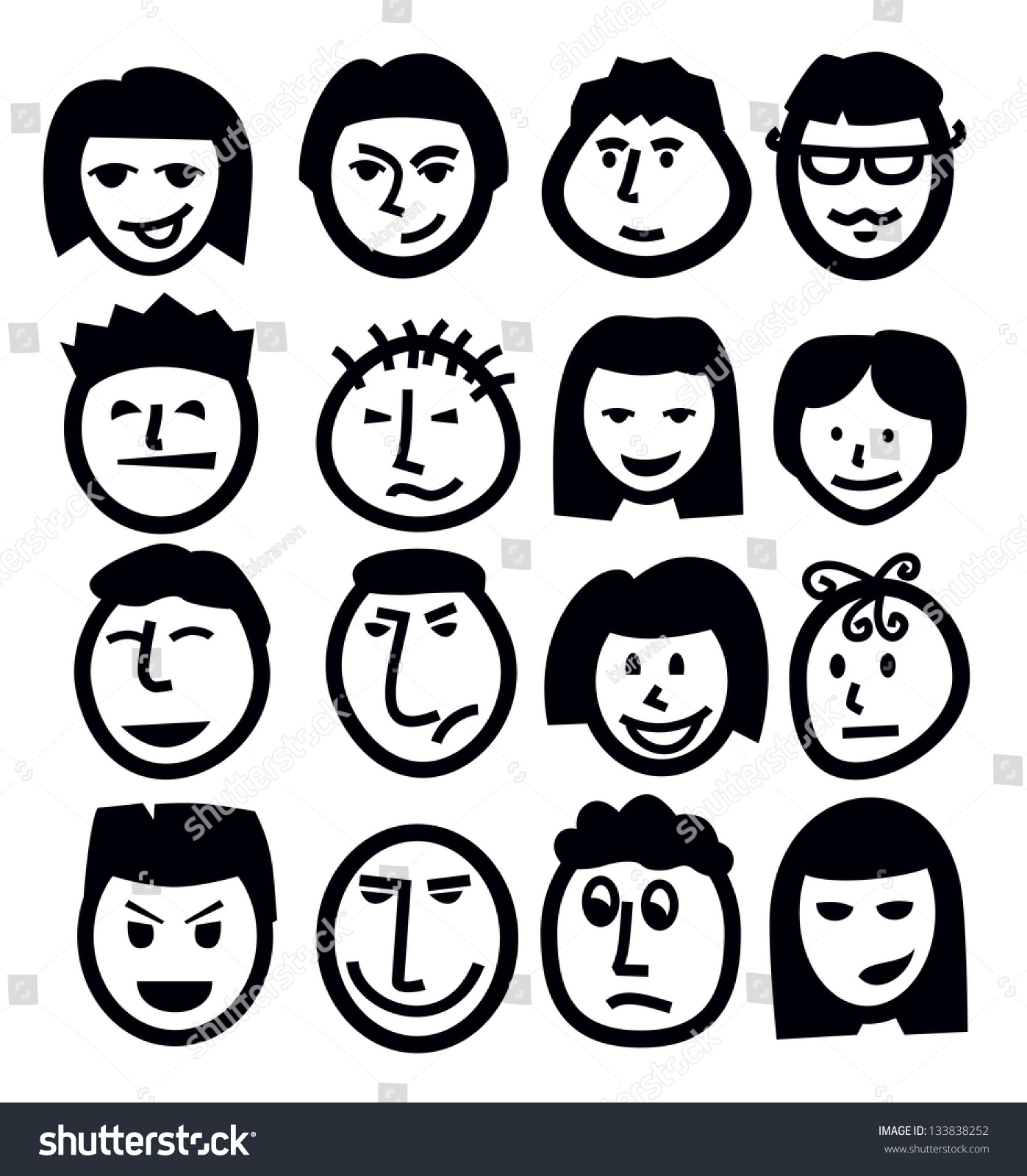 Vector Black Face Icon Set On Gray - 133838252 : Shutterstock