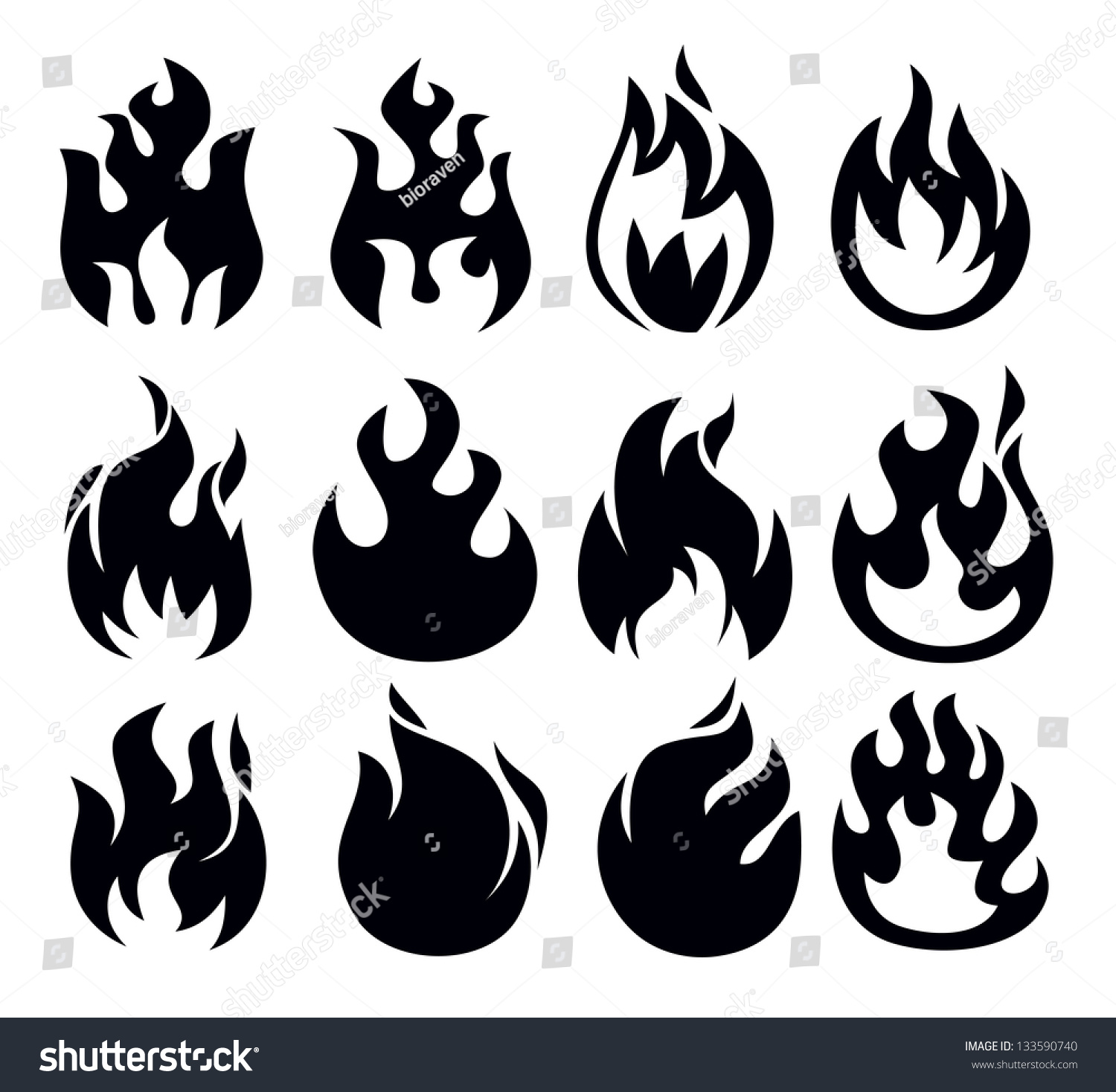 Vector Black Fire Icon Set On White - 133590740 : Shutterstock
