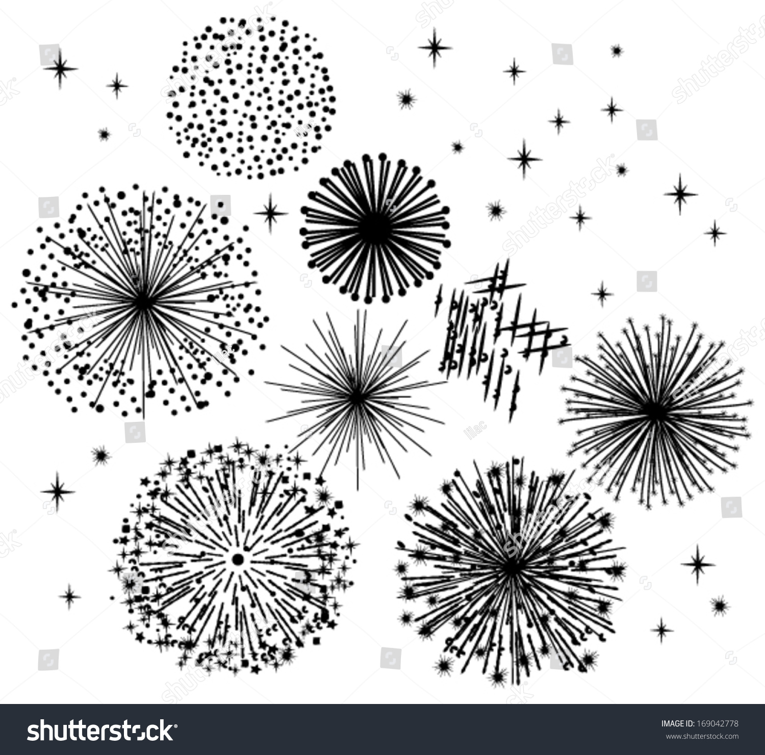 Vector Black Fireworks On White Background - 169042778 : Shutterstock