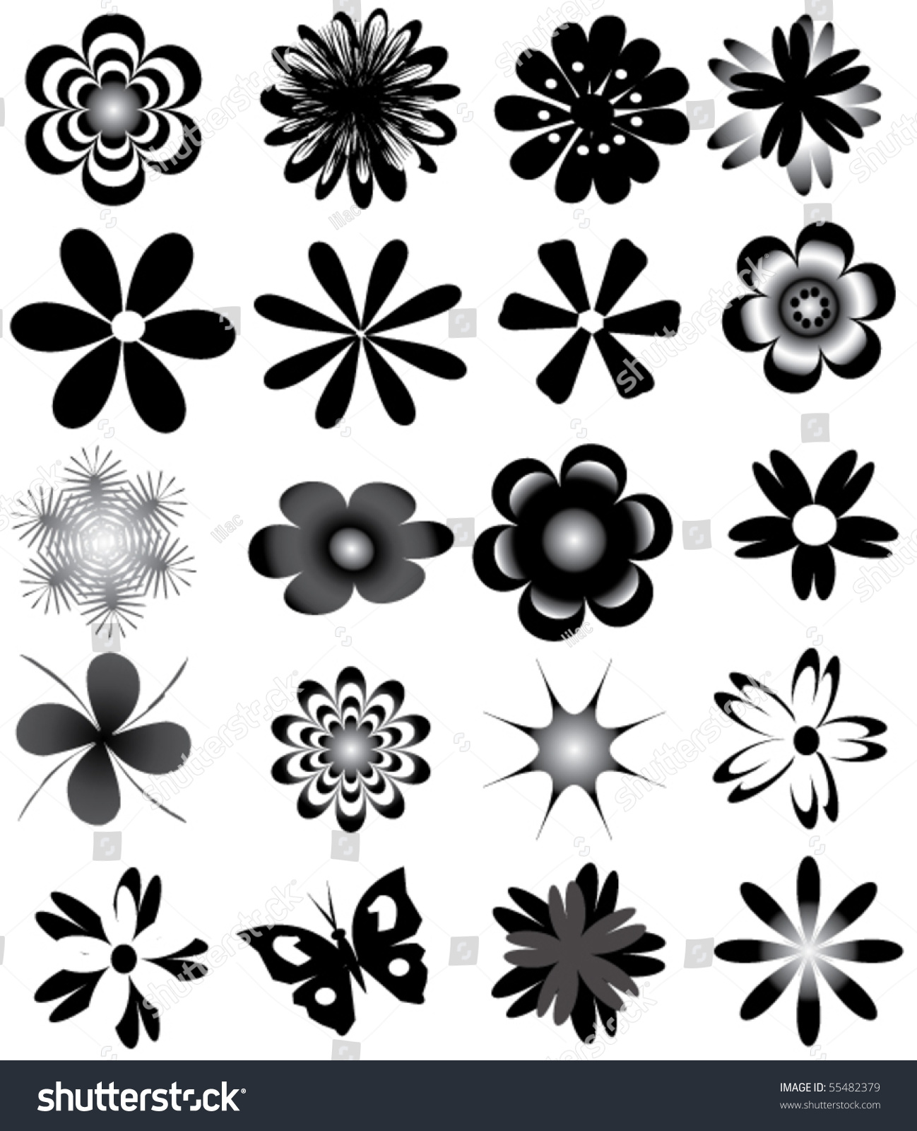 Vector Black Flowers - 55482379 : Shutterstock