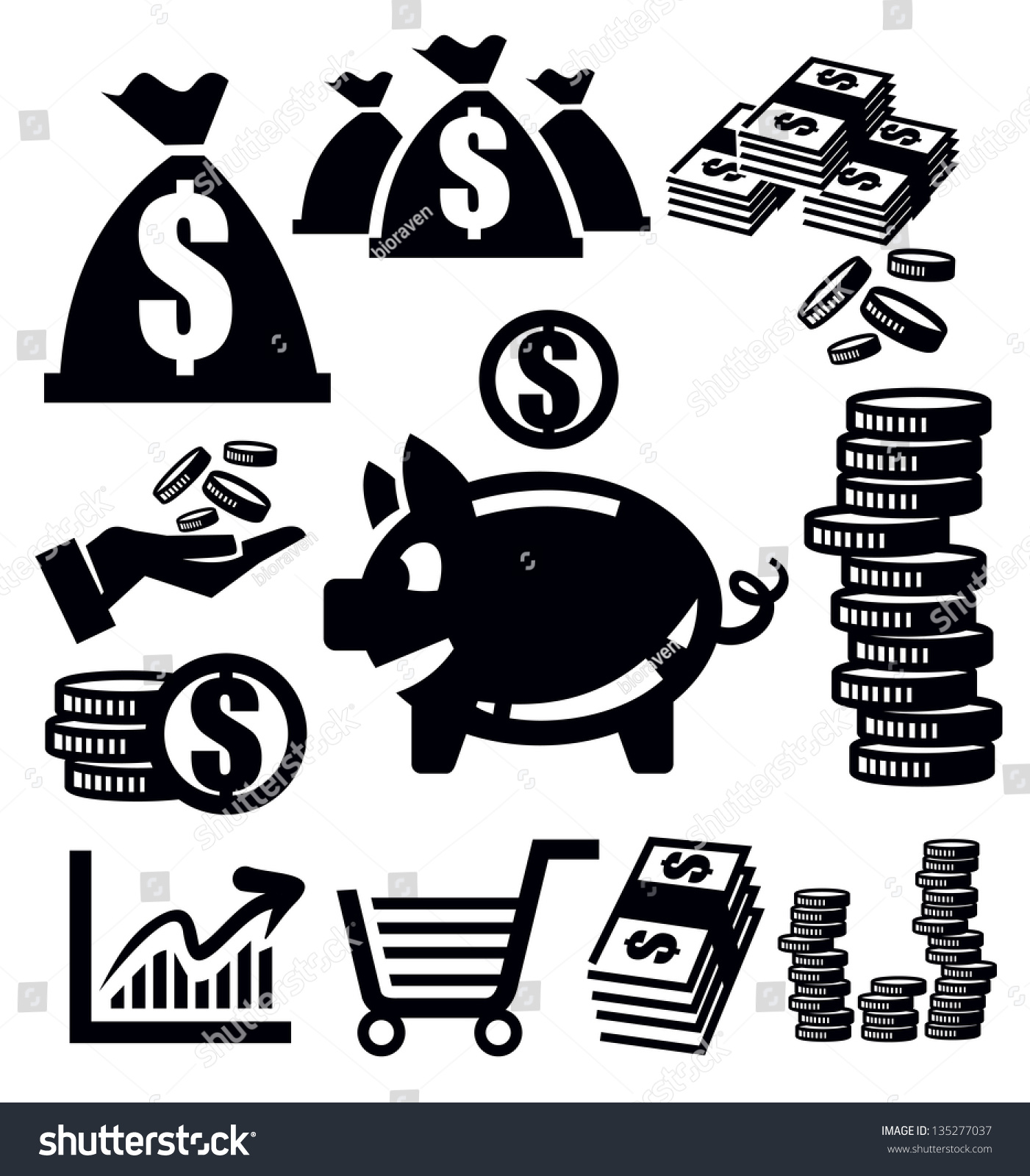 Vector Black Money Icons Set On White - 135277037 : Shutterstock