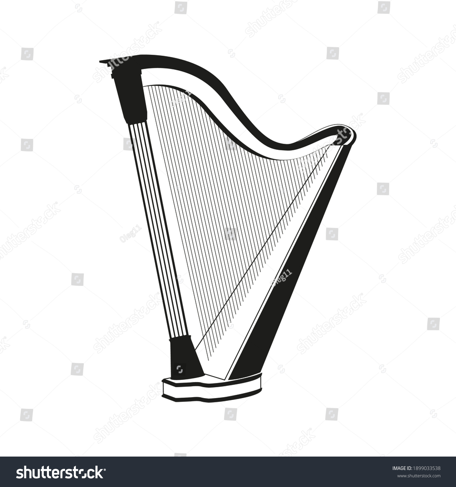 Vector Black Silhouette Harp Isolated On Stock Vector Royalty Free