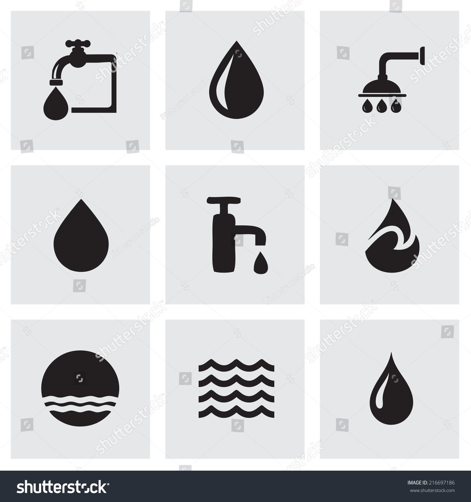 Vector Black Water Icons Set On Grey Background - 216697186 : Shutterstock