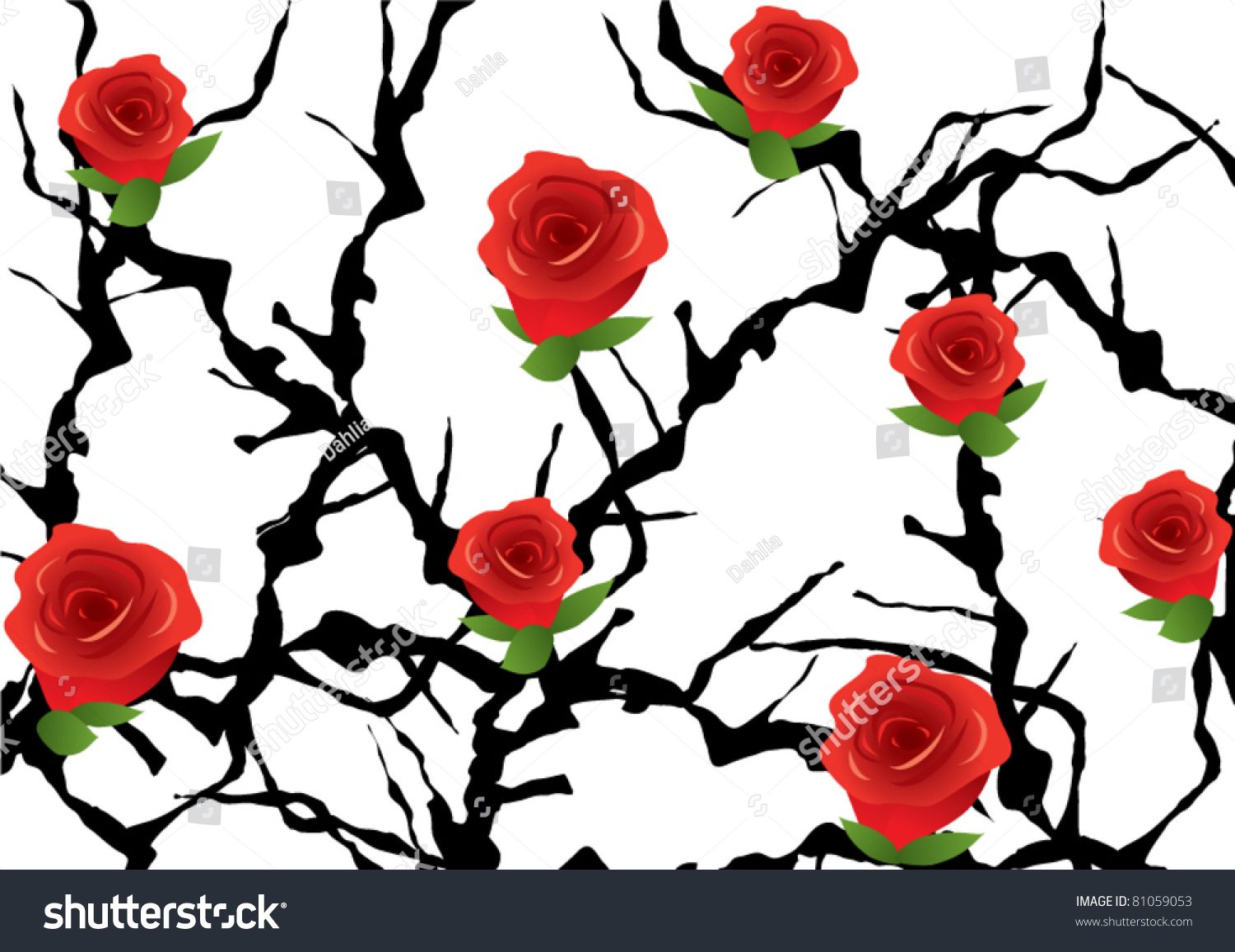 Vector Blackthorn Bush With Roses - 81059053 : Shutterstock