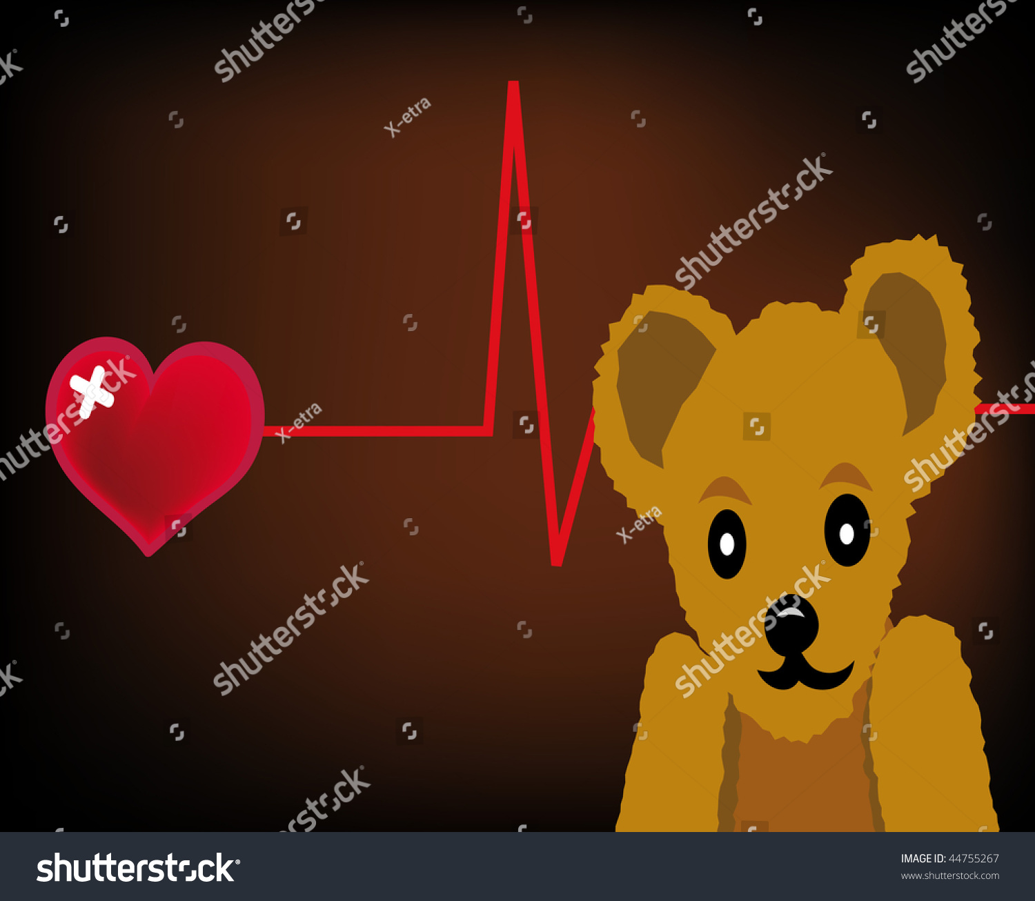 Vector Blue Teddy Bear And Broken Heart On Dark Background - 44755267