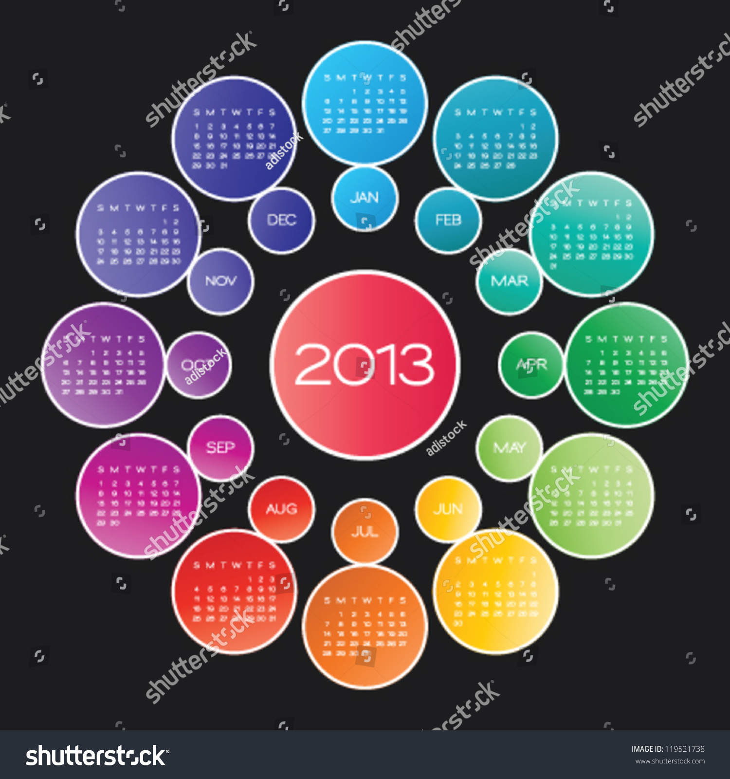 Vector Calendar 2013 Circle Calendar Design Template 119521738