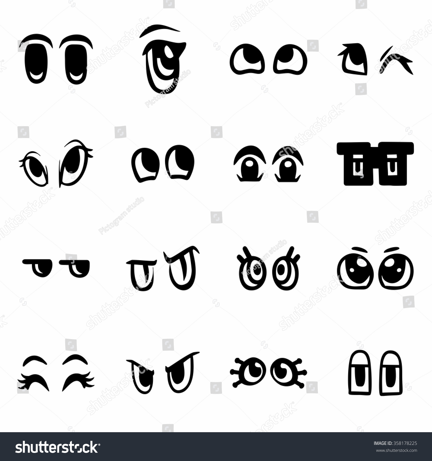 Vector Cartoon Eyes Icon Set On White Background - 358178225 : Shutterstock