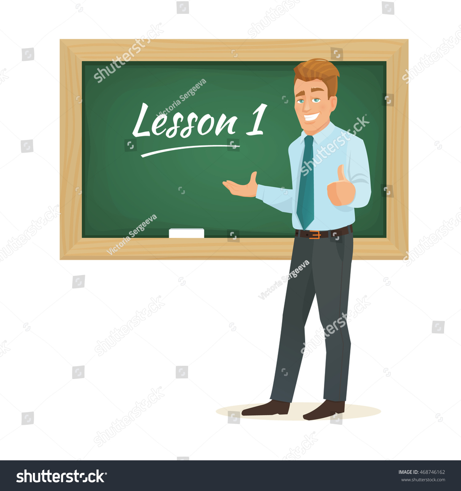 stock vector vector cartoon flat male teacher standing at the blackboard 468746162