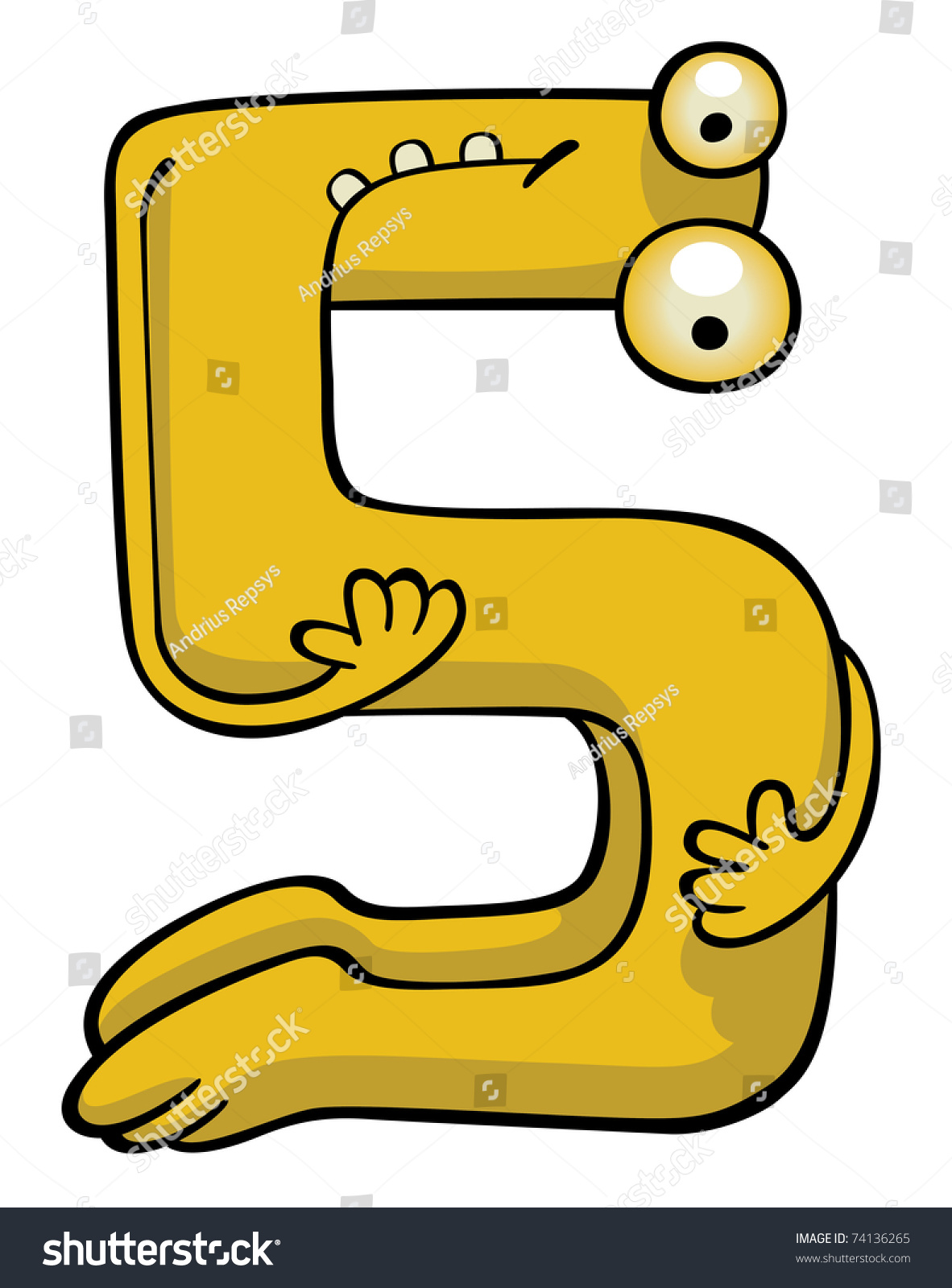 Vector Cartoon Funny Number. Figure Of A Cute Green Creature Pretending 