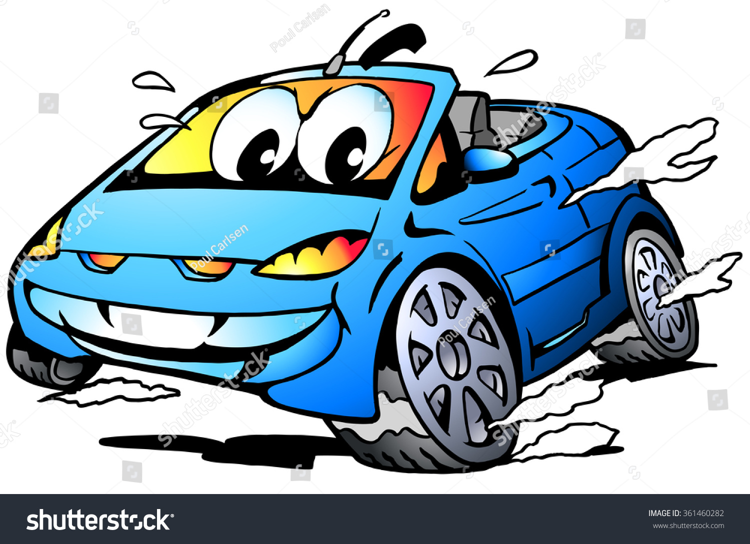 Vector Cartoon Illustration Of A Blue Sports Car Mascot Racing In Full