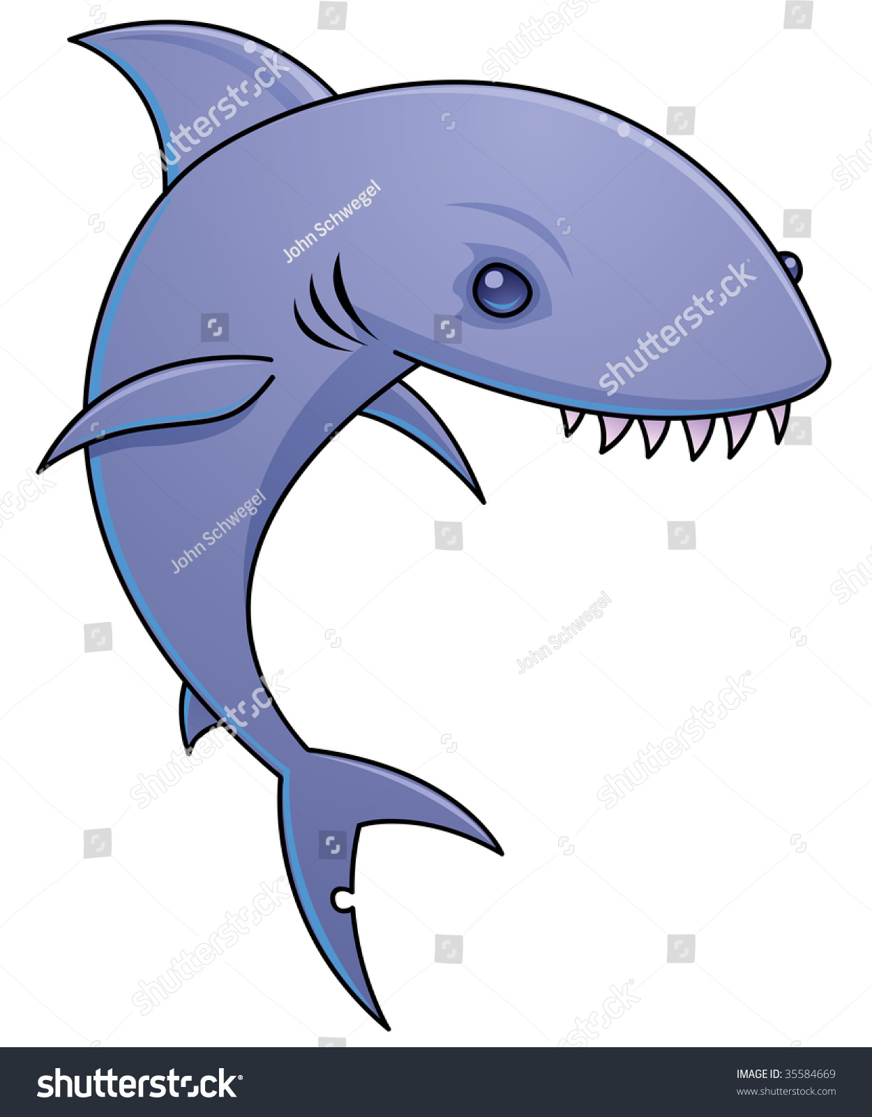 Vektor Stok Vector Cartoon Illustration Shark Sharp Teeth Tanpa