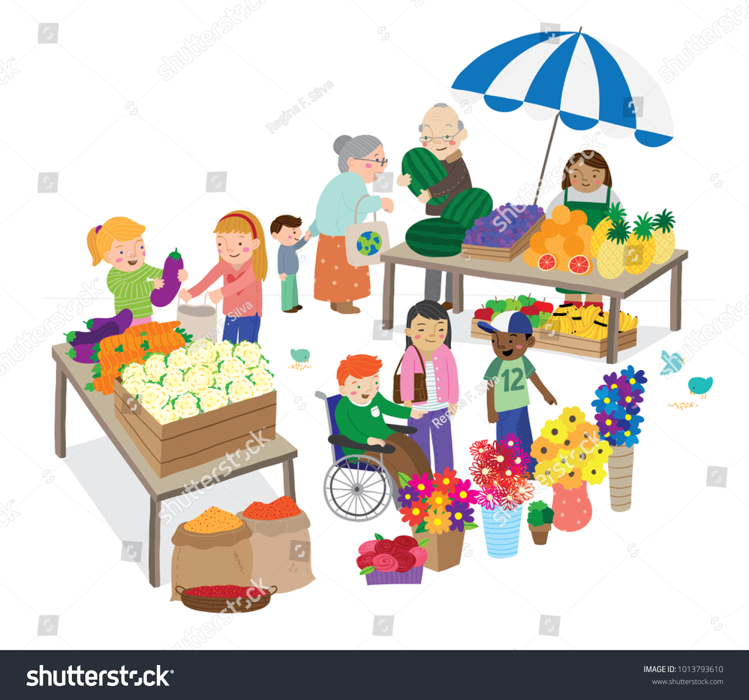 Vector Cartoon Illustration Various People Marketplace Stock Vector