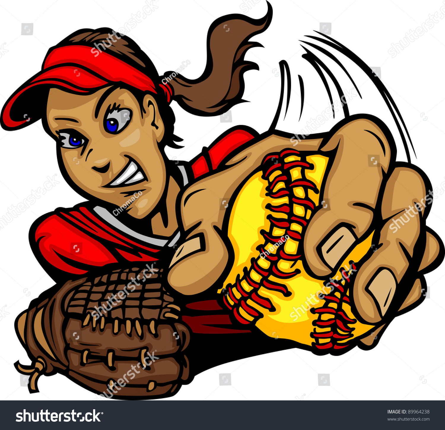 Vector Cartoon Of A Fastpitch Softball Player Pitching - 89964238