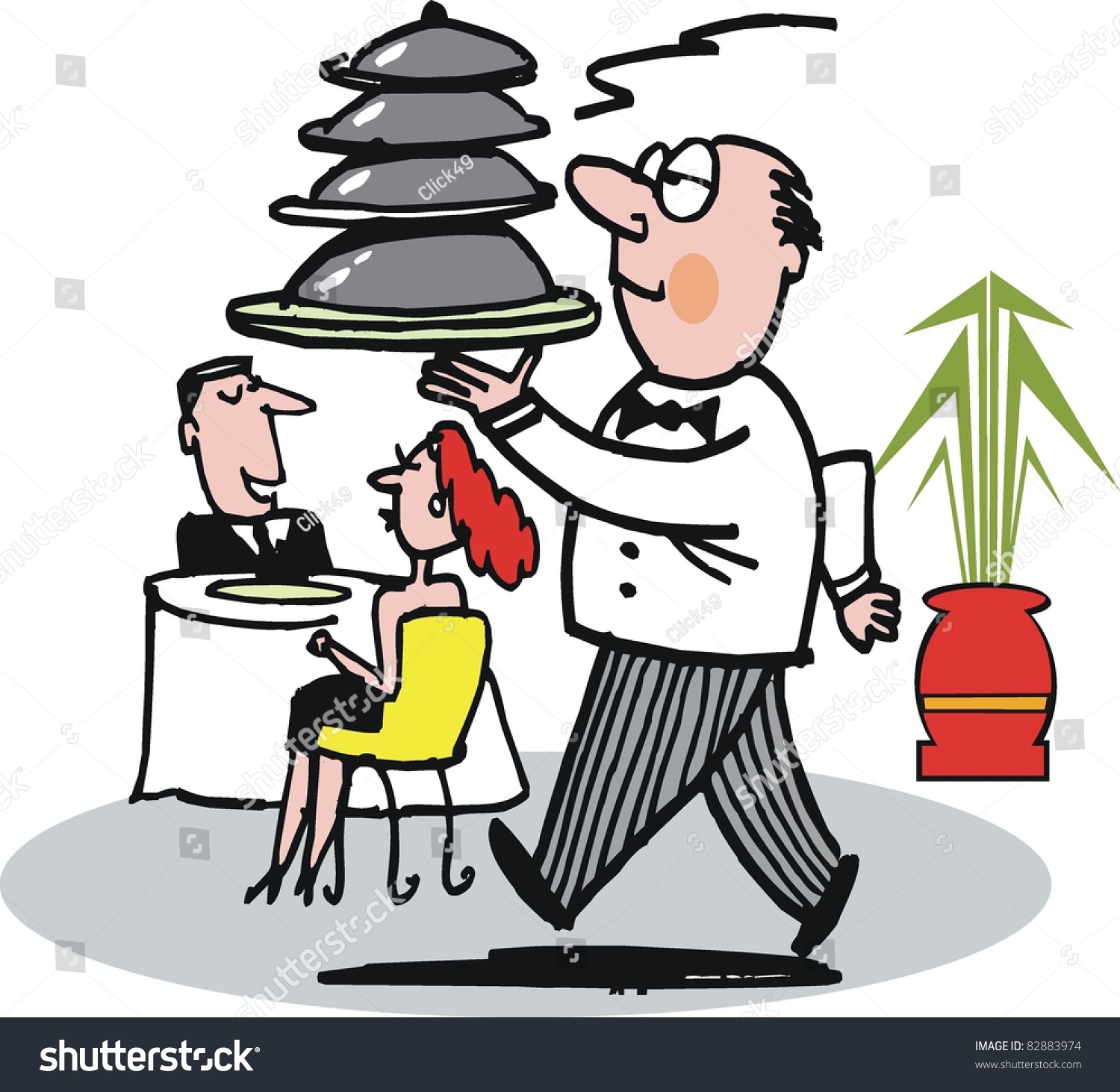 Vector Cartoon Of Waiter Carrying Food Dishes 82883974 Shutterstock