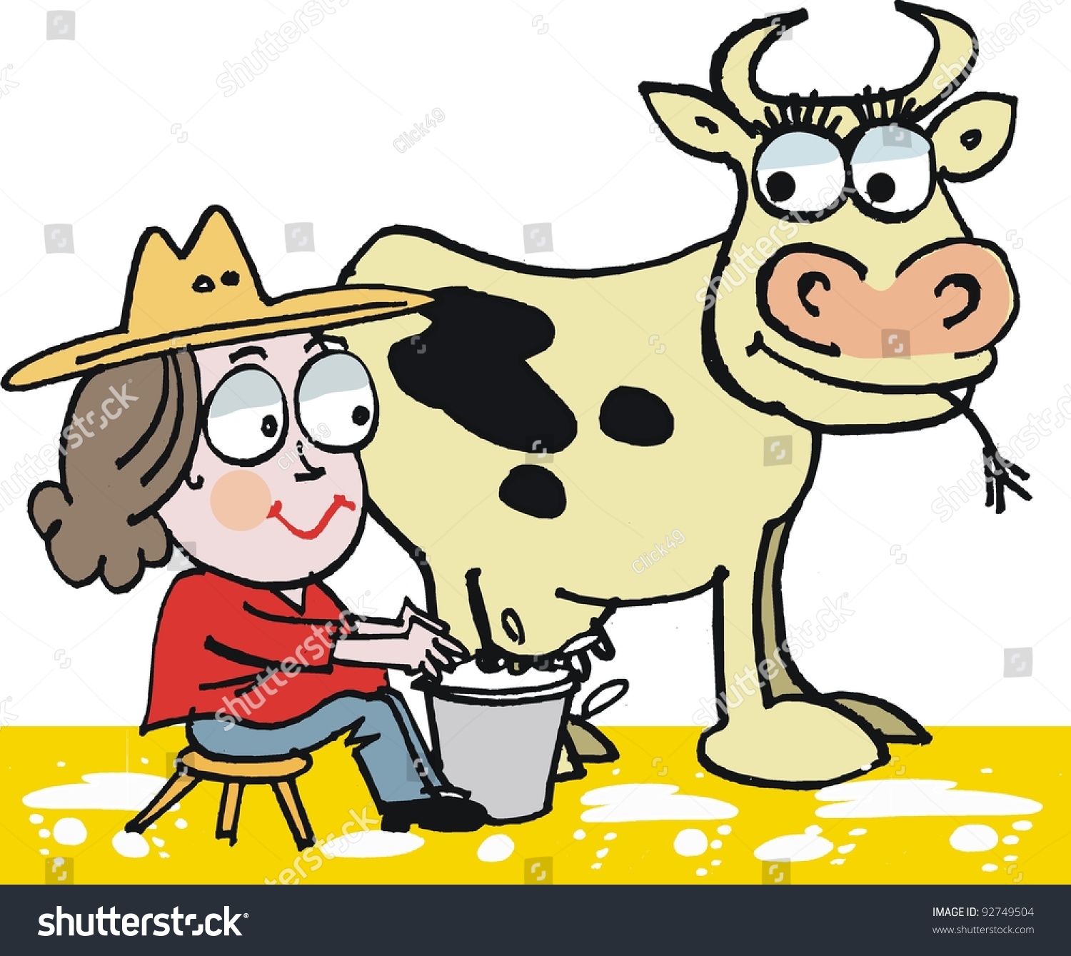 Vector Cartoon Woman Milking Cow Stock Vector 92749504 Shutterstock